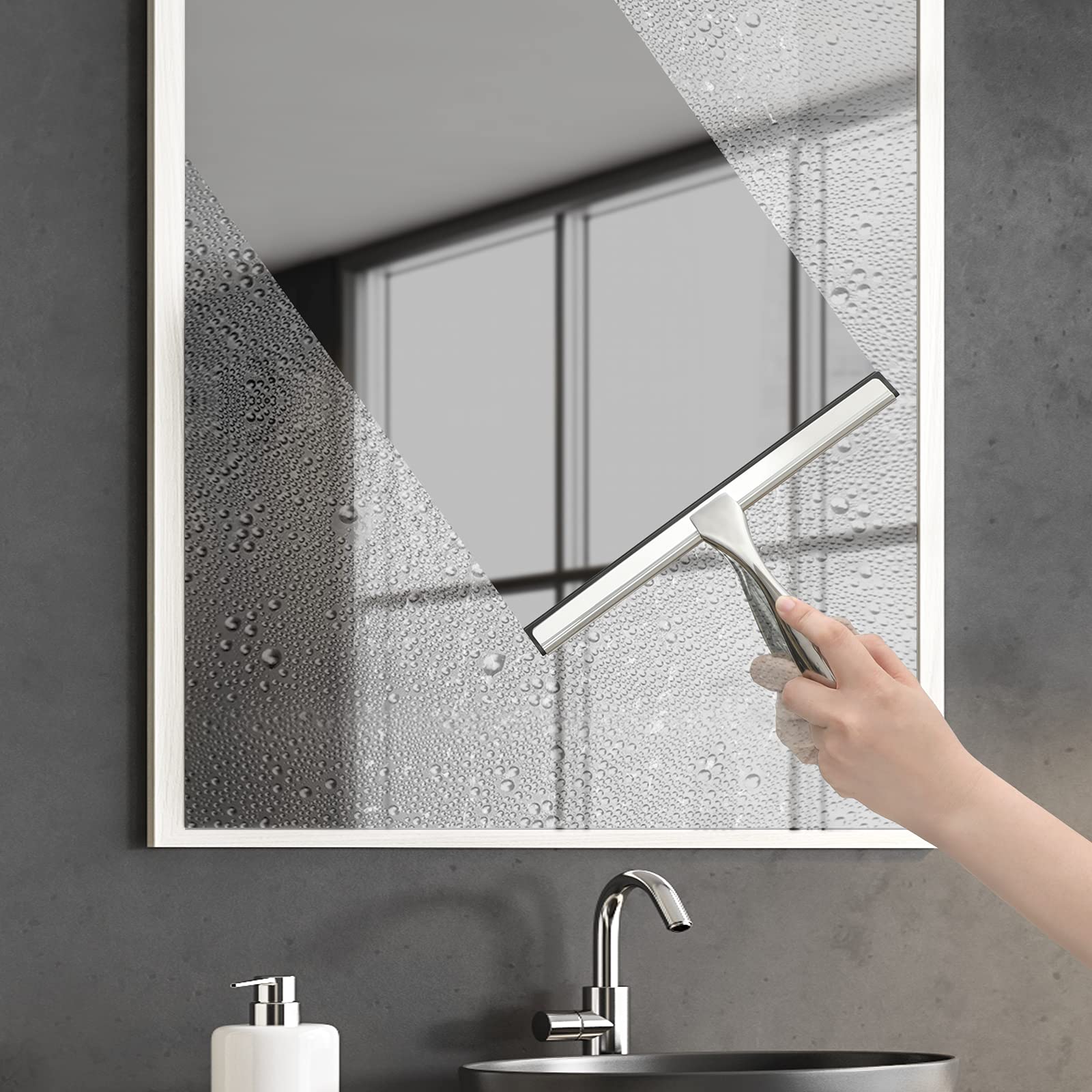 Hiware All-Purpose Shower Squeegee for Shower Doors, Bathroom, Window and Car Glass - Stainless Steel, 12 Inches - Image 4