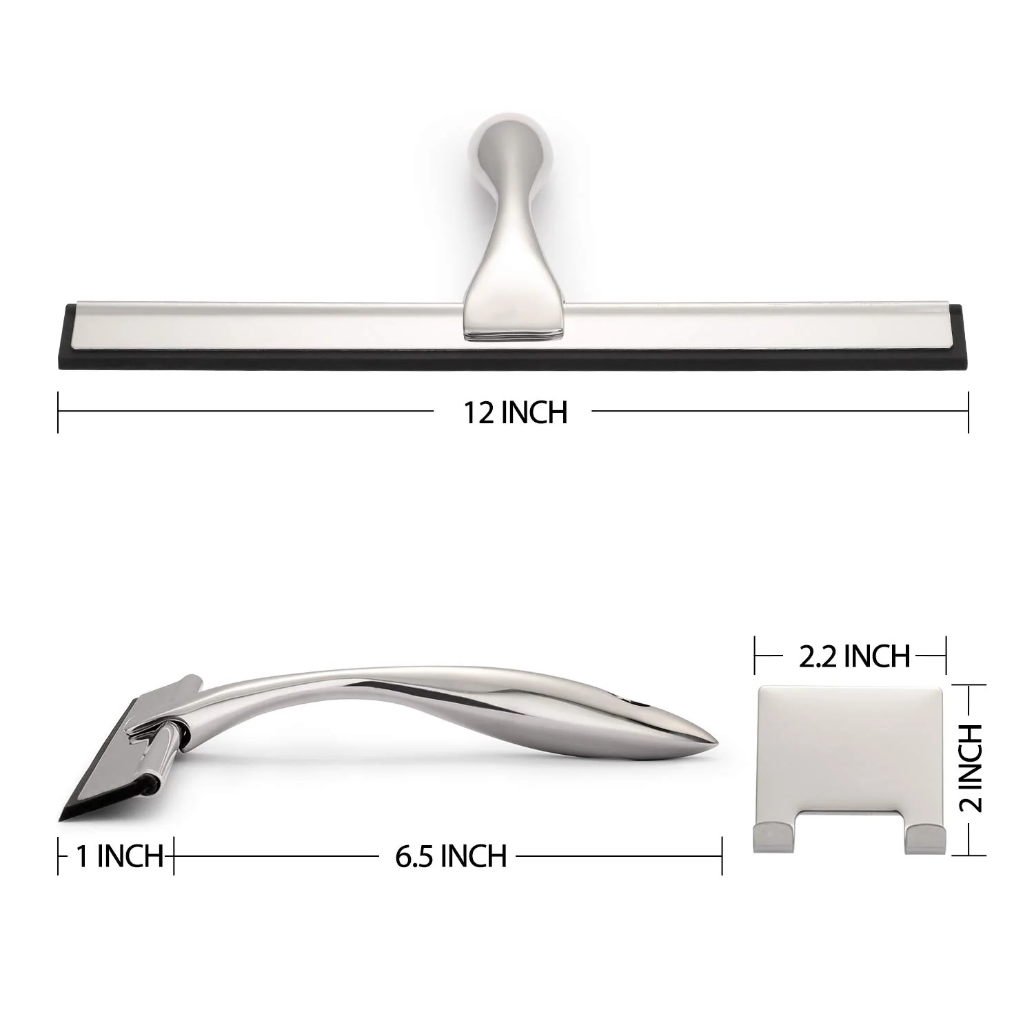 Hiware All-Purpose Shower Squeegee for Shower Doors, Bathroom, Window and Car Glass - Stainless Steel, 12 Inches - Image 2
