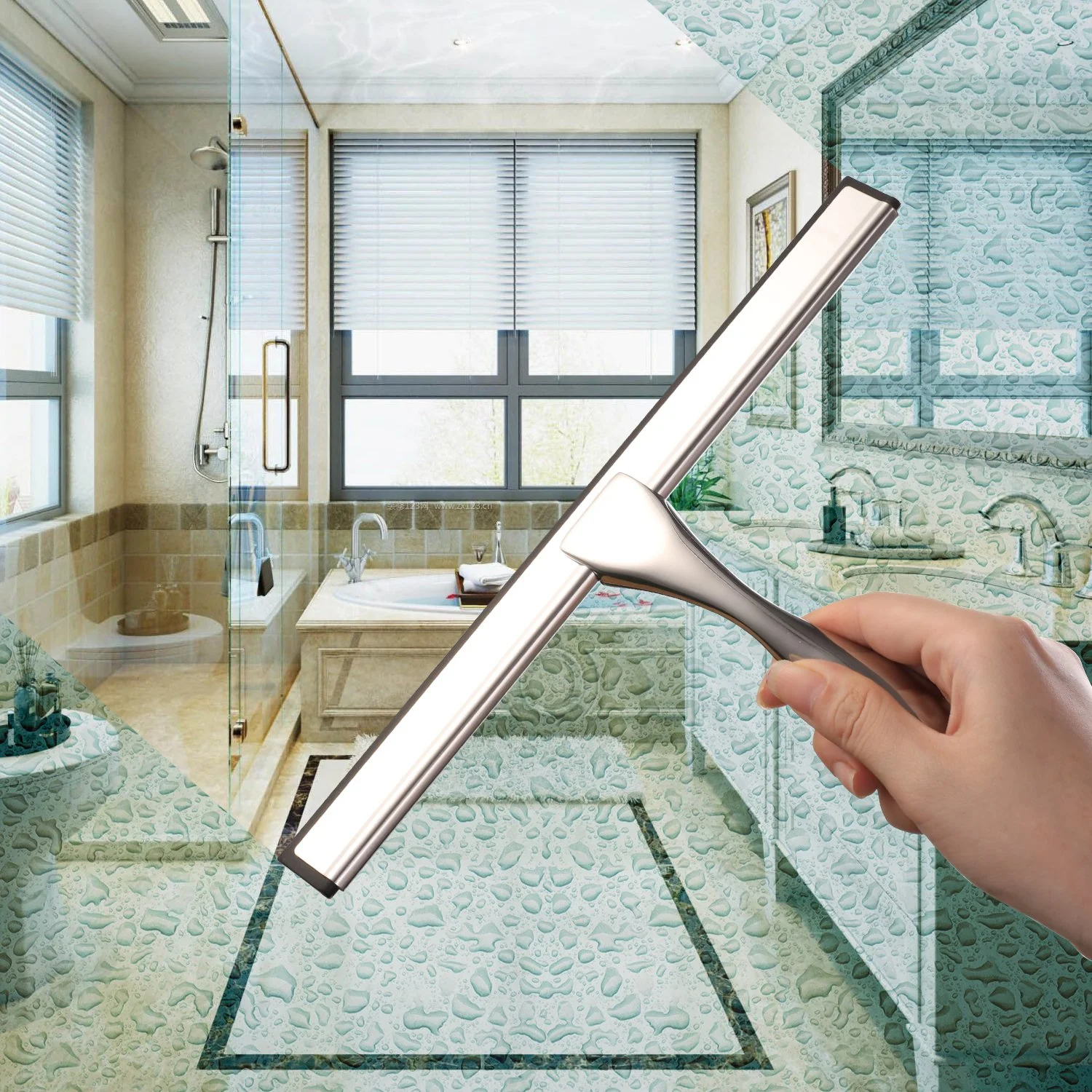 Hiware All-Purpose Shower Squeegee for Shower Doors, Bathroom, Window and Car Glass - Stainless Steel, 12 Inches - Image 3