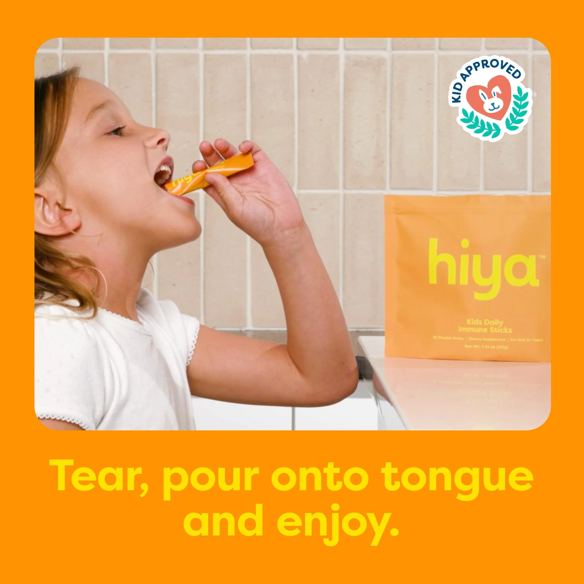 Hiya Kids Immune Support – Vitamin C, Elderberry & Beta Glucans for Ages 2+, Delicious Orange Flavor, 0g Sugar – 20 Stick Packs for Toddlers & Kids - Image 5