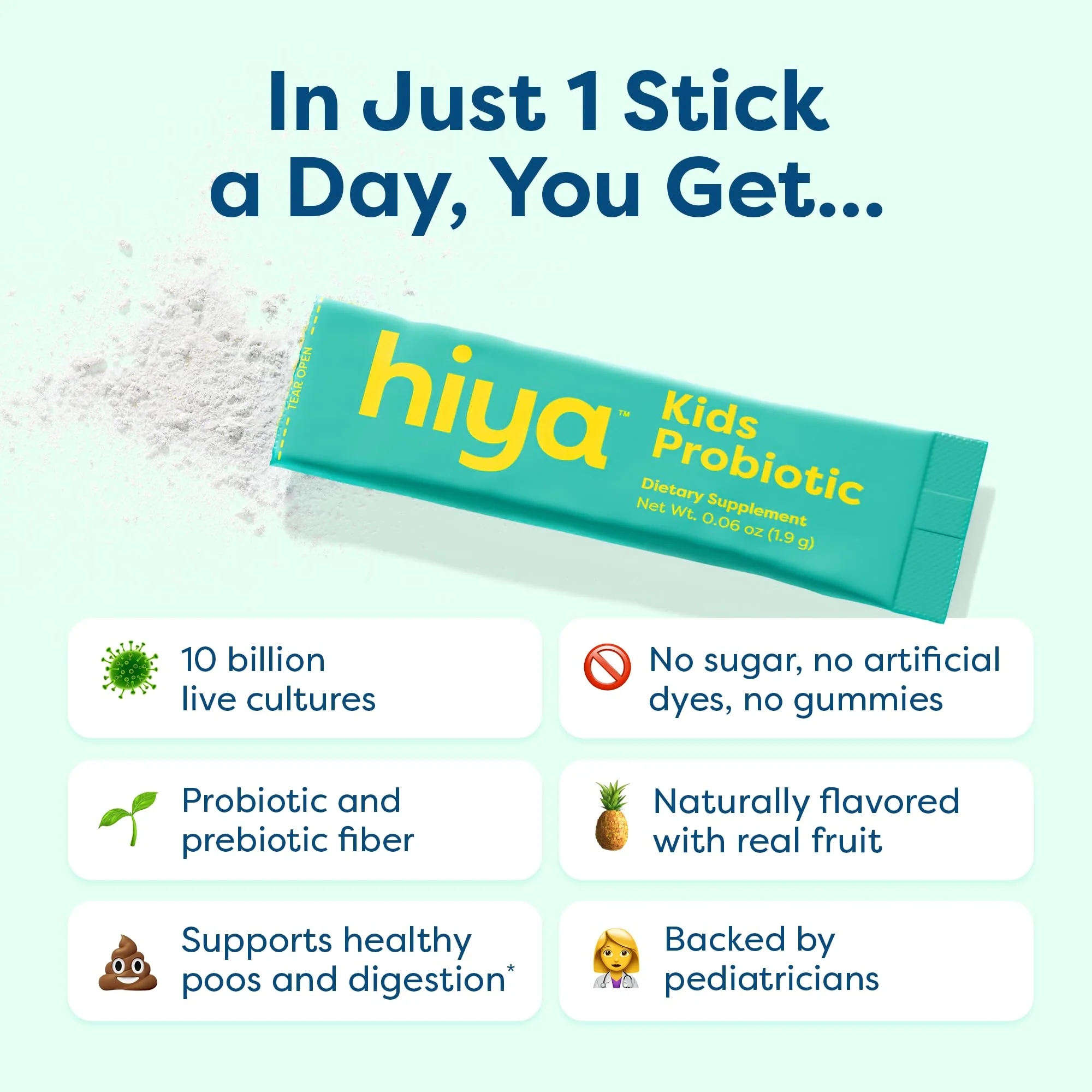 Hiya Kids Probiotic – 10 Billion CFU with Clinically-Studied Strains for Ages 2+, Supports Gut Health & Immune, 0g Sugar – 20 Stick Packs for Toddlers & Kids - Image 6