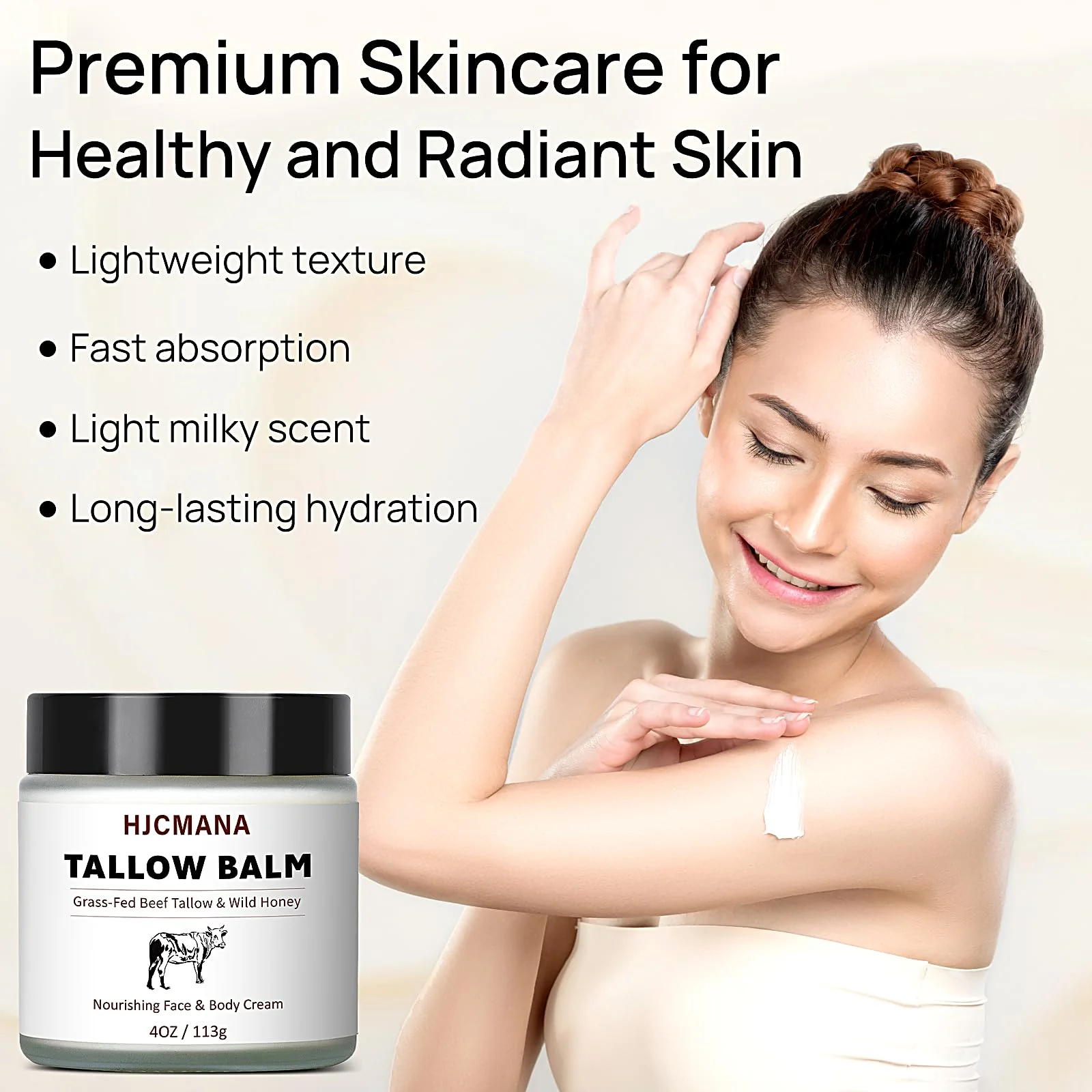 HJCMANA Beef Tallow for Skin 4 OZ, Natural Unscented Tallow and Honey Balm, Grass Fed Beef Tallow for Face and All Skin Types - Image 2