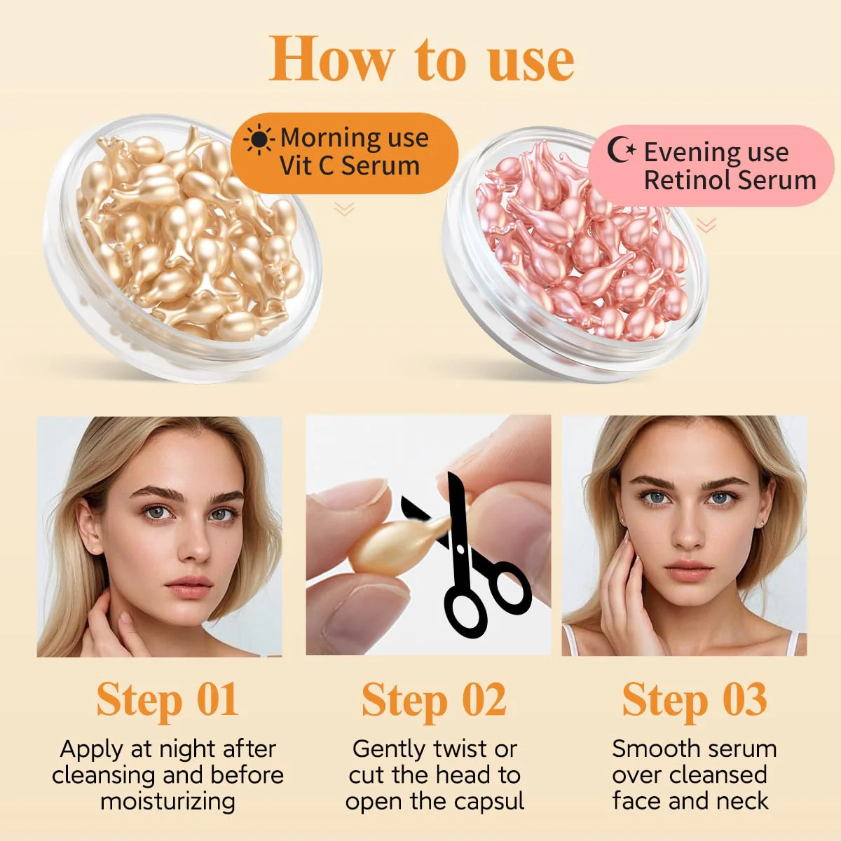 HKH Vitamin C & Retinol Serum for Face - Vit C Oil Capsules with Niacinamide Anti Aging Skincare - Vit A Night Serum Capsules for Women - Moisturise Smooth Fine Lines Even Tone Firming Skin (38+38 ct) - Image 5