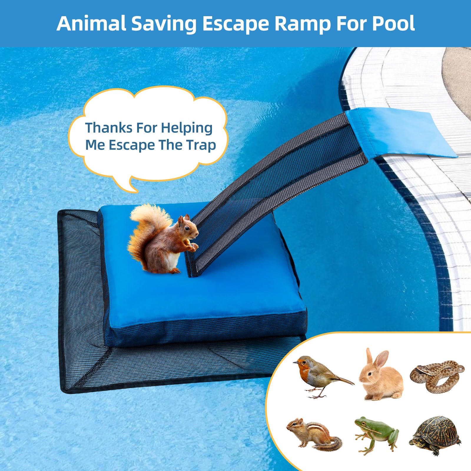 HKZ Pool Critter Animal Escape Ramp - 2Pack Critter Frog Saver Log for Swimming Pool with Reflective Strips, Wildlife Frog Pool Saver Floating Escape Device for Small Critters Squirrel Lizards (Blue) - Image 4