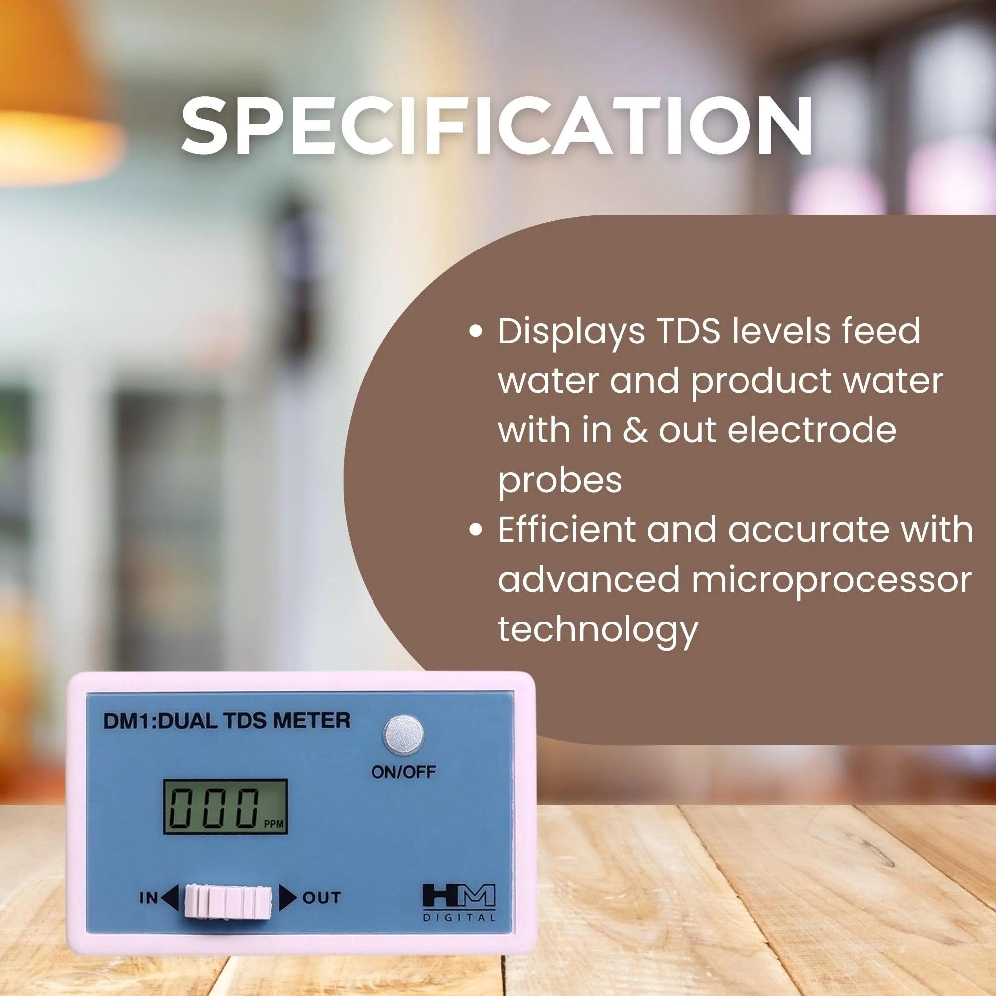 HM Digital DM-1 In-Line Dual TDS Monitor, 0-9990 ppm Range, +/- 2% Readout Accuracy,Blue & White - Image 3