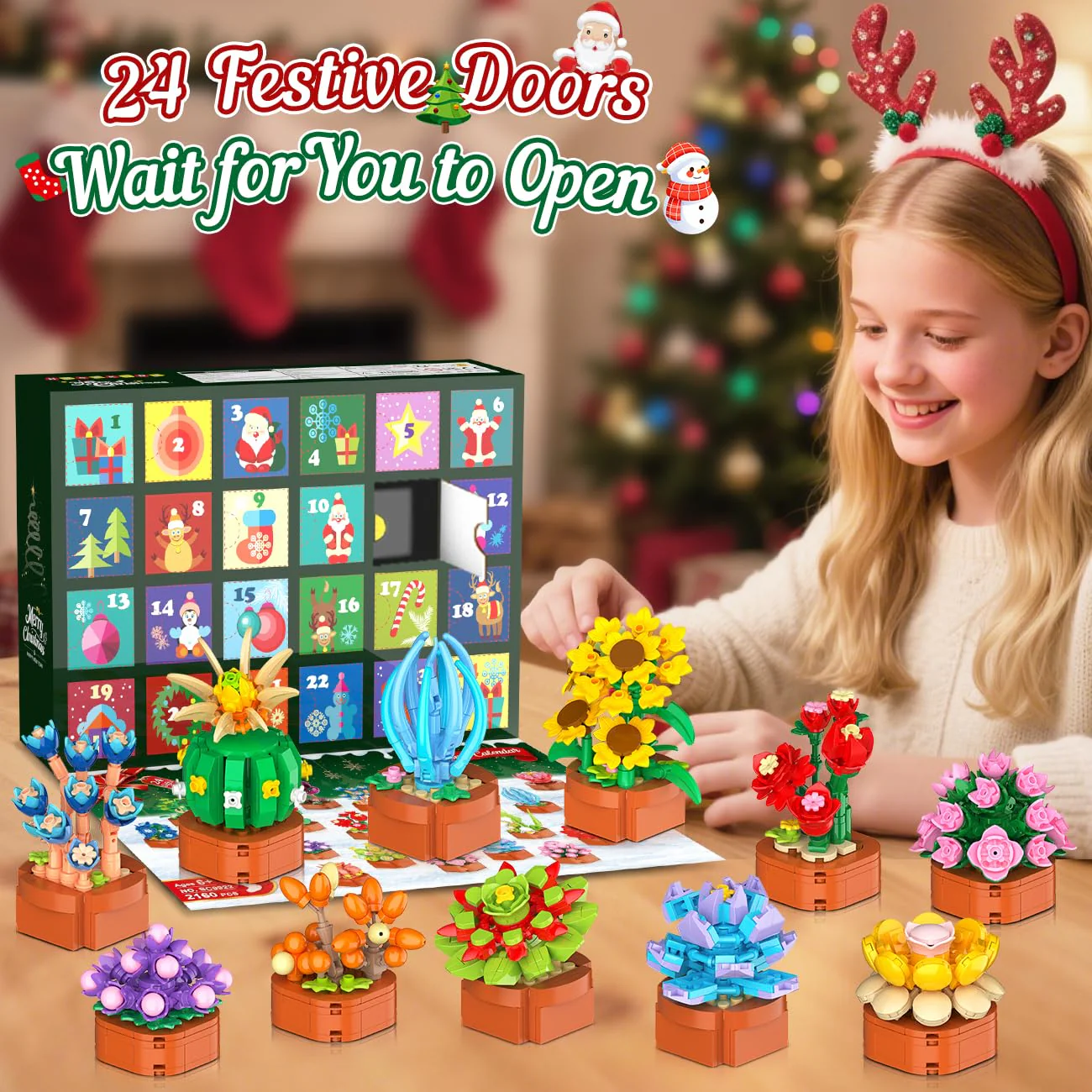 HOGOKIDS Advent Calendar 2025 Flowers Mini Building Set for Kids Adults - 24 Day Succulent Flower Christmas Countdown Calendar 3.6MM Blocks Toys, Xmas Gift Box Set for Boys Girls Women Men Age 10+ - Image 2