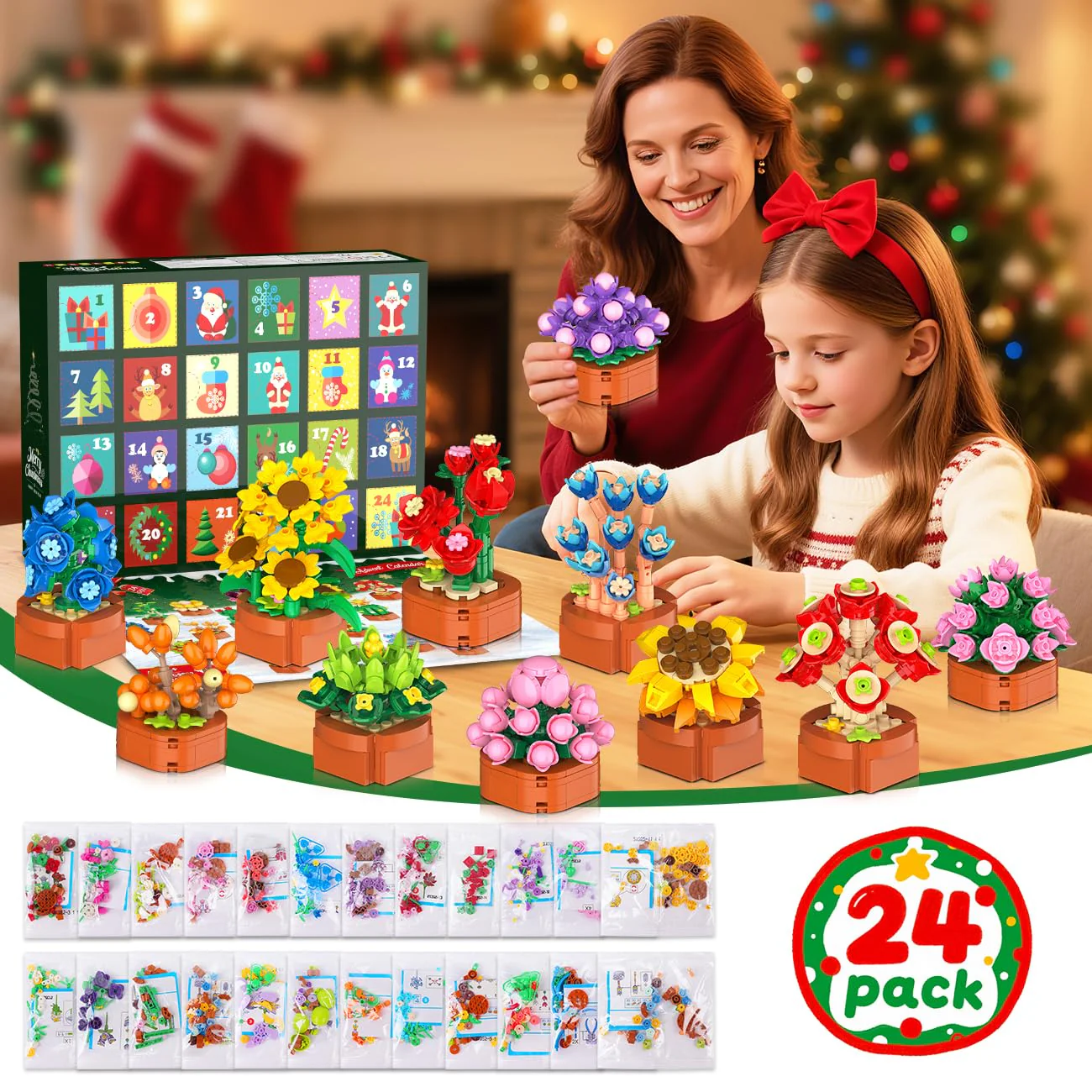 HOGOKIDS Advent Calendar 2025 Flowers Mini Building Set for Kids Adults - 24 Day Succulent Flower Christmas Countdown Calendar 3.6MM Blocks Toys, Xmas Gift Box Set for Boys Girls Women Men Age 10+ - Image 5