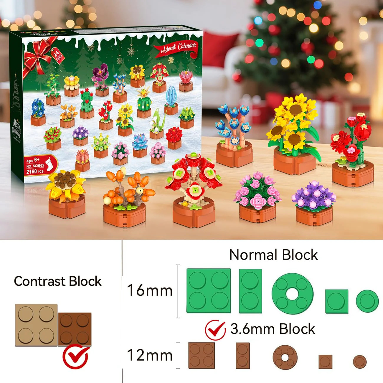 HOGOKIDS Advent Calendar 2025 Flowers Mini Building Set for Kids Adults - 24 Day Succulent Flower Christmas Countdown Calendar 3.6MM Blocks Toys, Xmas Gift Box Set for Boys Girls Women Men Age 10+ - Image 6