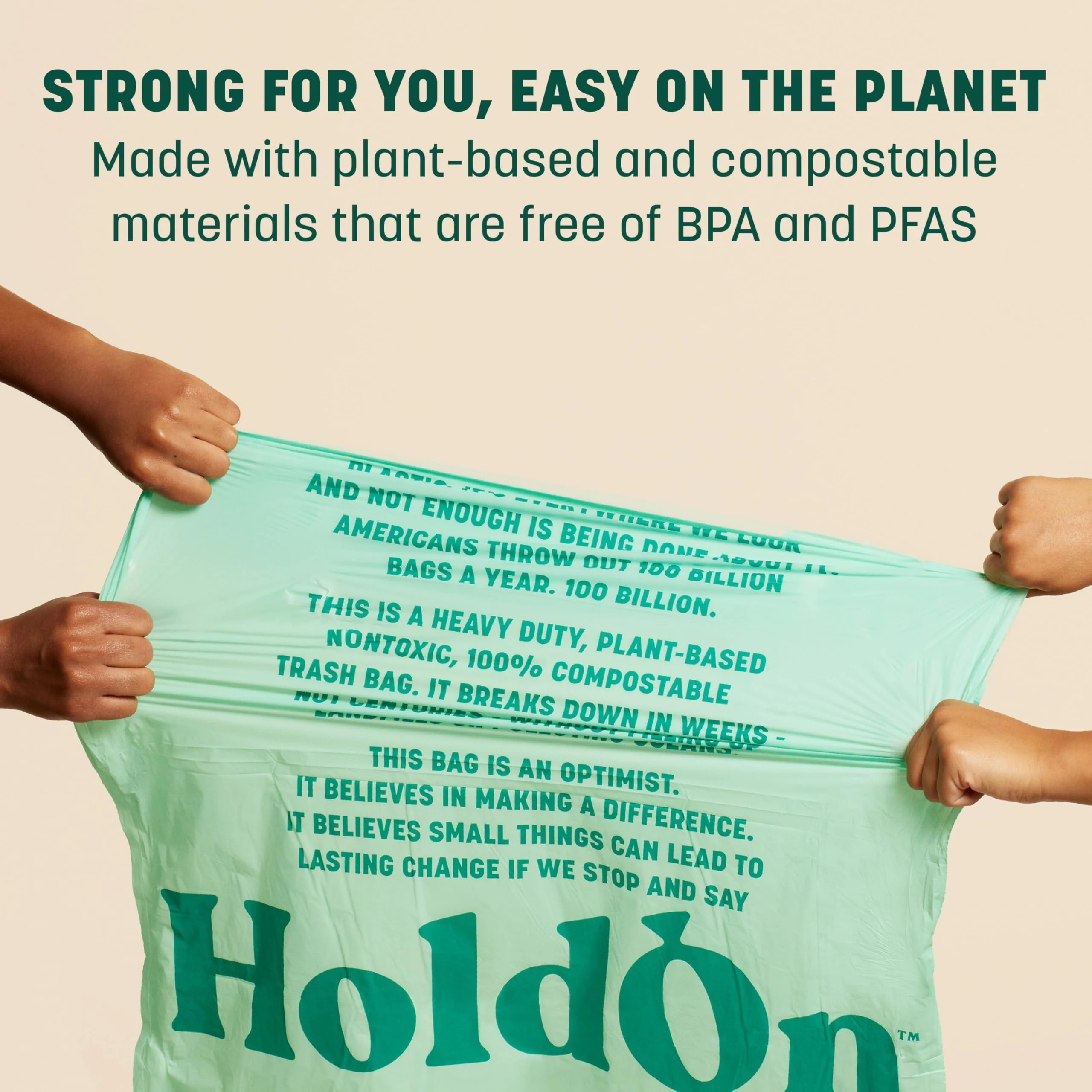 HoldOn 13-Gallon Trash Bags – Plant-based Tall Kitchen Trash Bags with Drawstring Handles for Tall Trash Bins, Heavy-duty and Compostable Large Trash Bags (40 bags) - Image 3