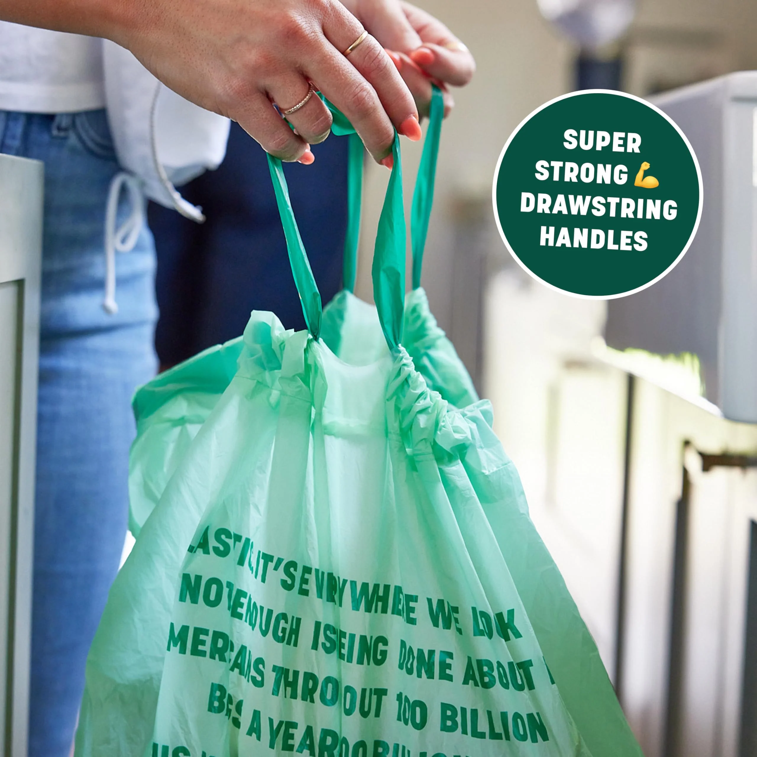HoldOn 13-Gallon Trash Bags – Plant-based Tall Kitchen Trash Bags with Drawstring Handles for Tall Trash Bins, Heavy-duty and Compostable Large Trash Bags (40 bags) - Image 4