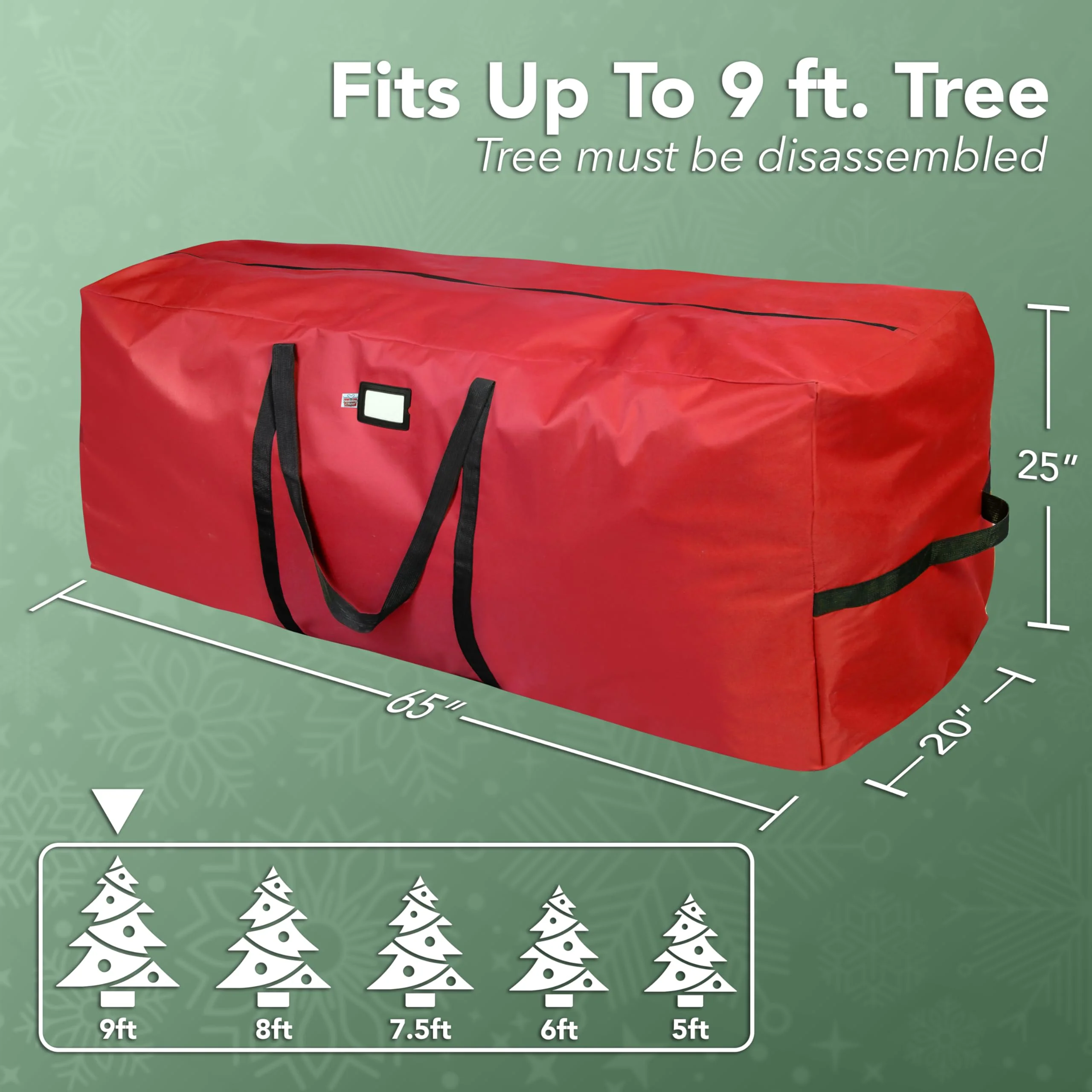 Holiday Cheer Heavy Duty Artificial Christmas Tree Storage Bag Fits Up to 9ft Tall, Waterproof with Durable Handles & Zipper Xmas Tree Storage Bag (RED) - Image 5