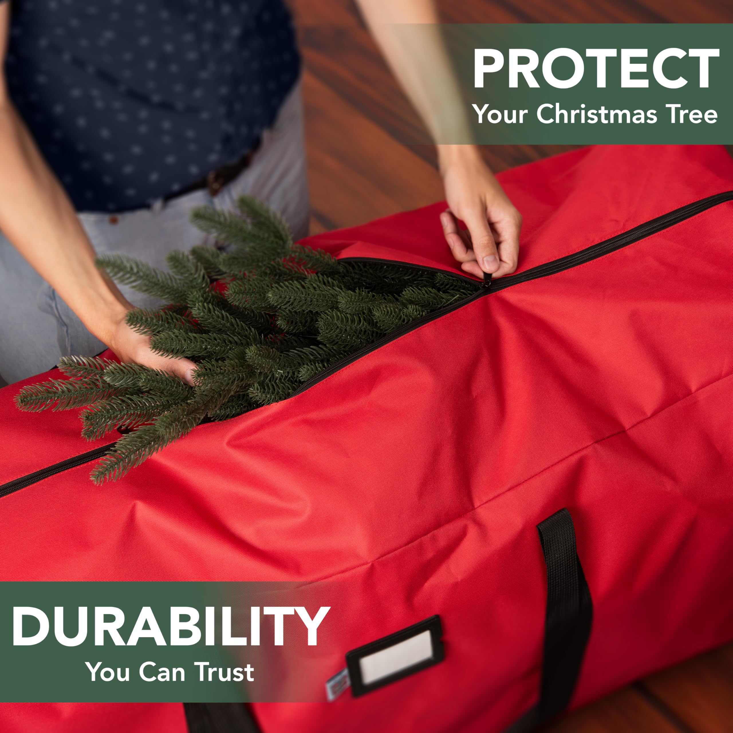 Holiday Cheer Heavy Duty Artificial Christmas Tree Storage Bag Fits Up to 9ft Tall, Waterproof with Durable Handles & Zipper Xmas Tree Storage Bag (RED) - Image 6