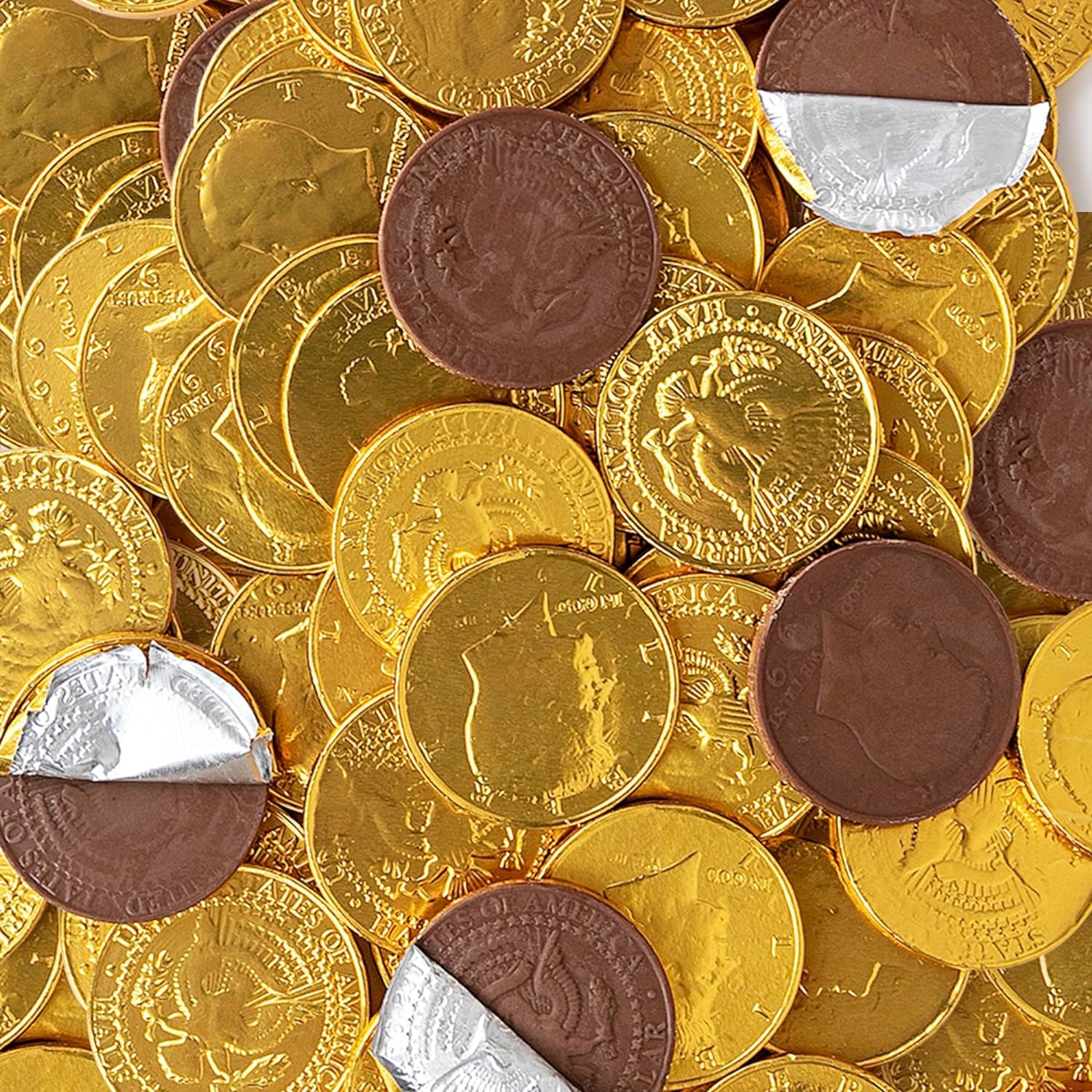 Holiday Gold Half Dollar Chocolate Coins 1LB. Milk Chocolate Coins for Birthdays, Christmas, Halloween or any ocasion. Half Dollar Gold Foil Coins, Pieces Individually Wrapped (1 Pound) - Image 4