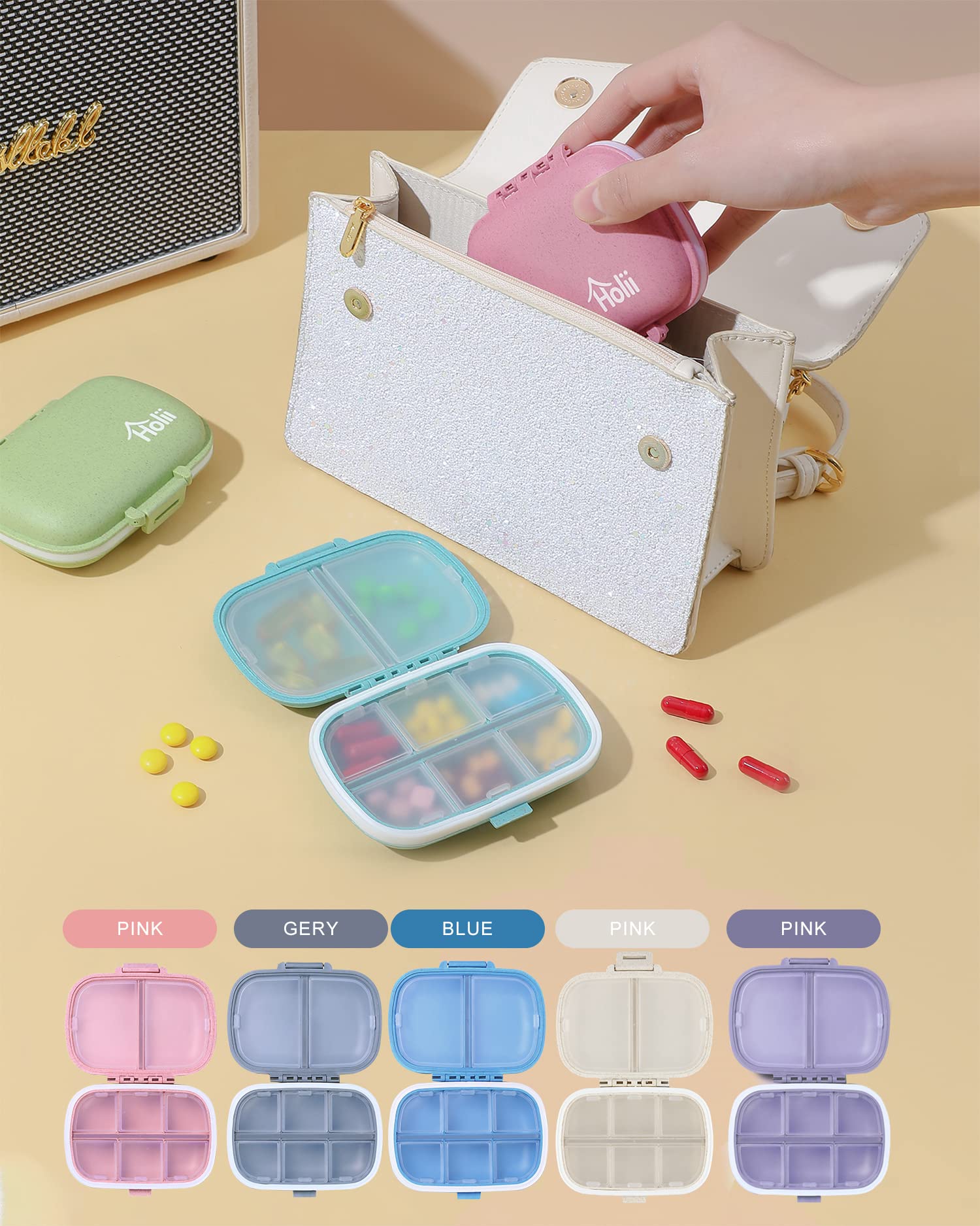 Holii Travel Pill Organizer, 8 Compartments Portable Pill Case, Daily Pill Box to Hold Vitamins, Small Pill Container for Pocket Purse Medicine Organizer(Gray) - Image 9