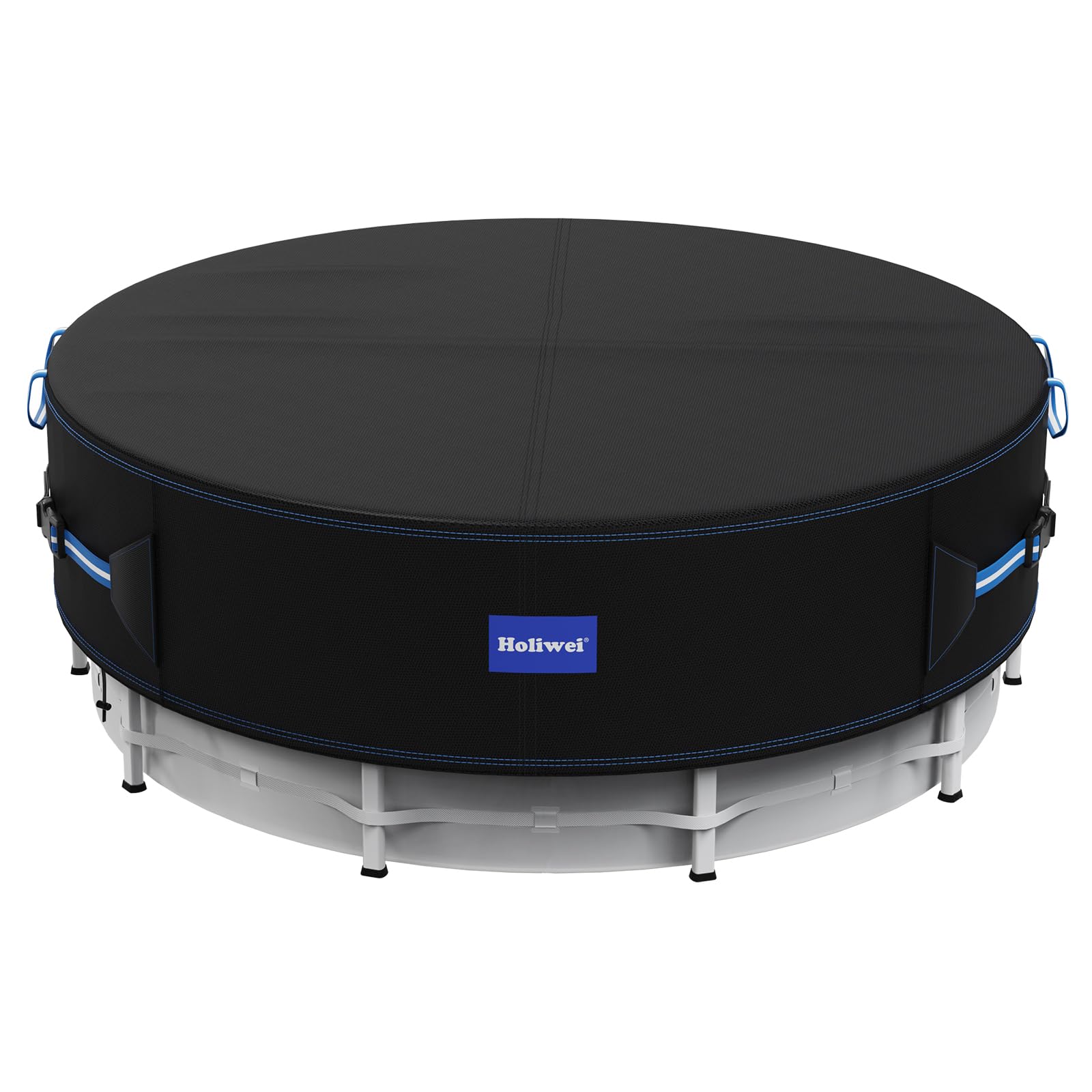 Holiwei 12 Ft Round Pool Cover with Reflective Strips, 420D Swimming Pool Cover for Above Ground Pools, Solar Cover with Drawstring and Ground Nails for Dustproof, UV Protected