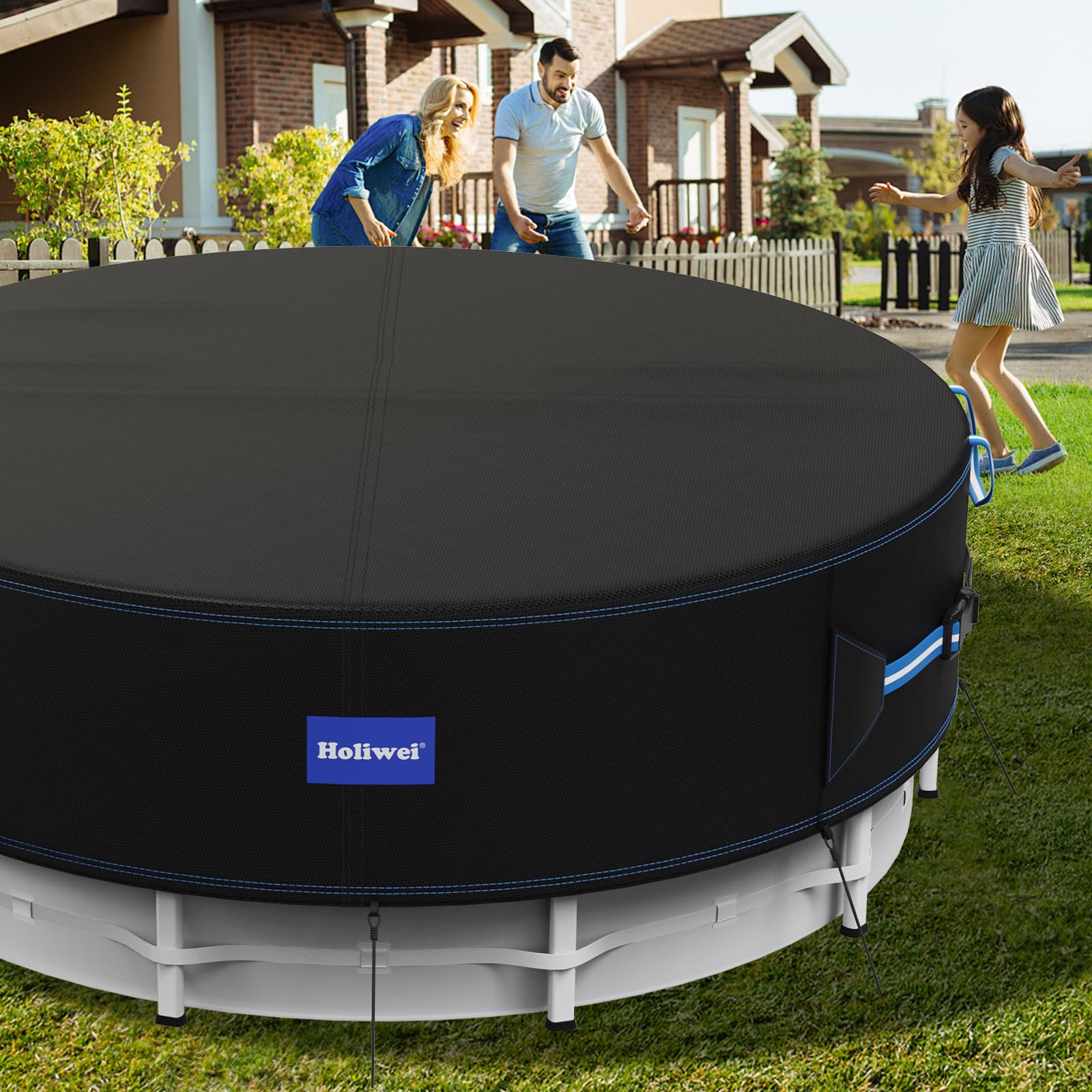 Holiwei 12 Ft Round Pool Cover with Reflective Strips, 420D Swimming Pool Cover for Above Ground Pools, Solar Cover with Drawstring and Ground Nails for Dustproof, UV Protected - Image 2