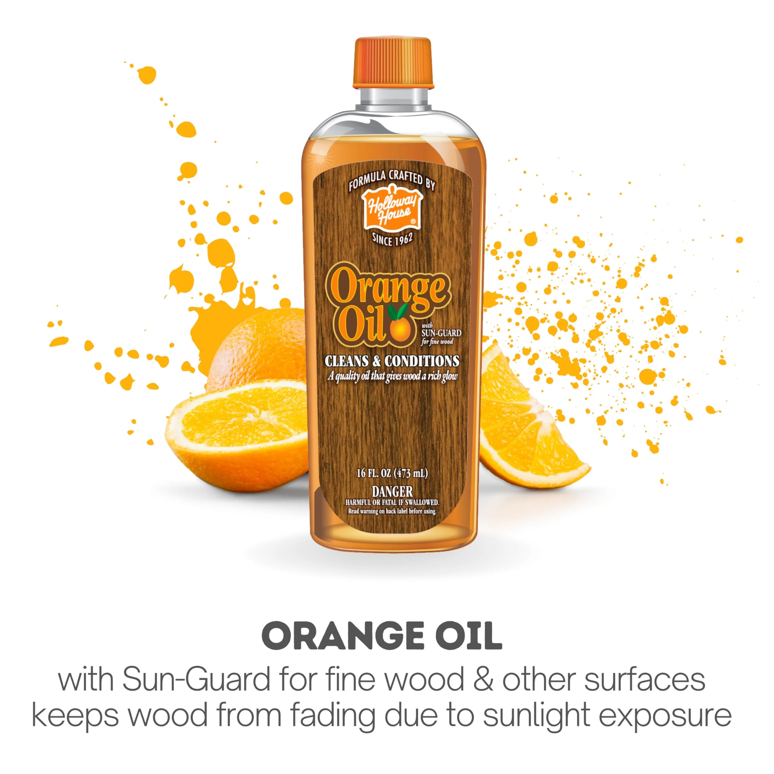 Holloway House Orange Oil Cleaner 16oz, 6Pk w/Sun-Guard for Fine Wood | Cleans & Conditions | Removes Soap Scum from Shower Doors, Stainless, Tile & Sinks | Natural Oil That Gives Wood a Rich Glow - Image 5