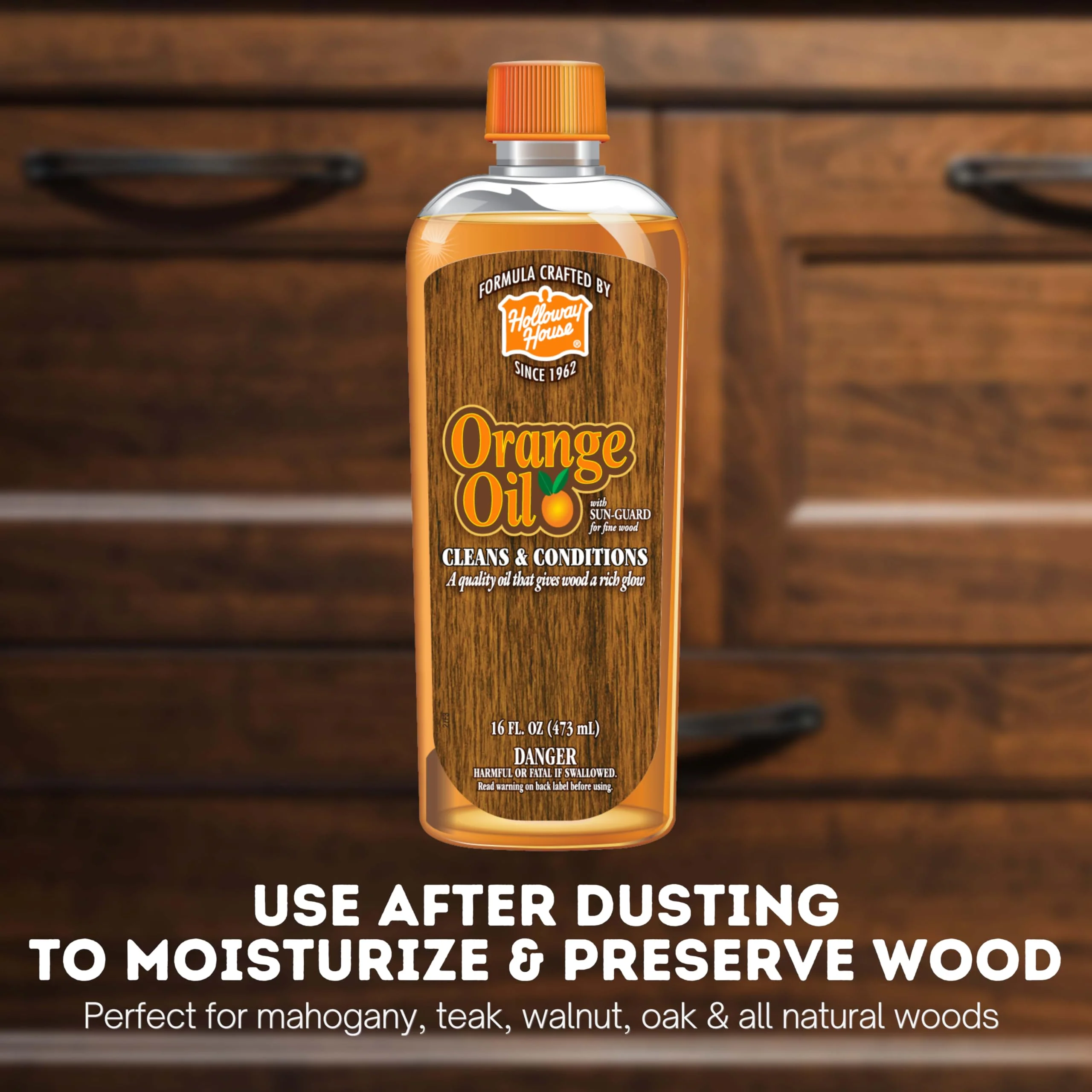 Holloway House Orange Oil Cleaner 16oz, 6Pk w/Sun-Guard for Fine Wood | Cleans & Conditions | Removes Soap Scum from Shower Doors, Stainless, Tile & Sinks | Natural Oil That Gives Wood a Rich Glow - Image 6