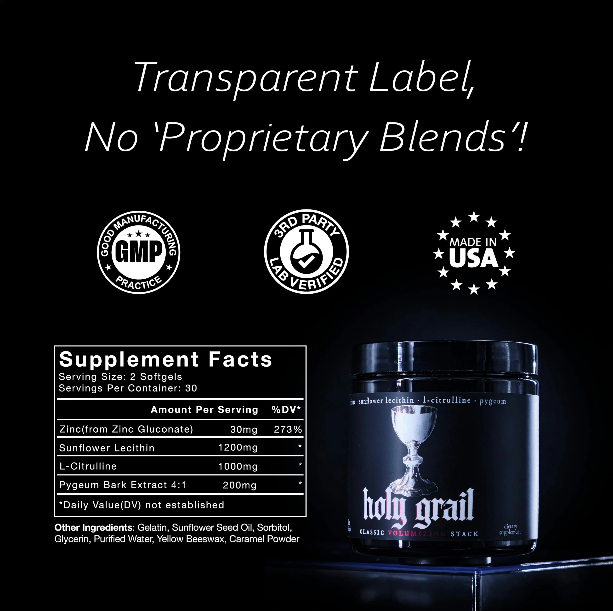 Holy Grail - Classic Semen Volume Booster Stack | Softgel = Higher Bio-Availability | Men's Load & Fertility Enhancer | Sunflower Lecithin, Pygeum, L-Citrulline, & Zinc for Testosterone | One Month - Image 2