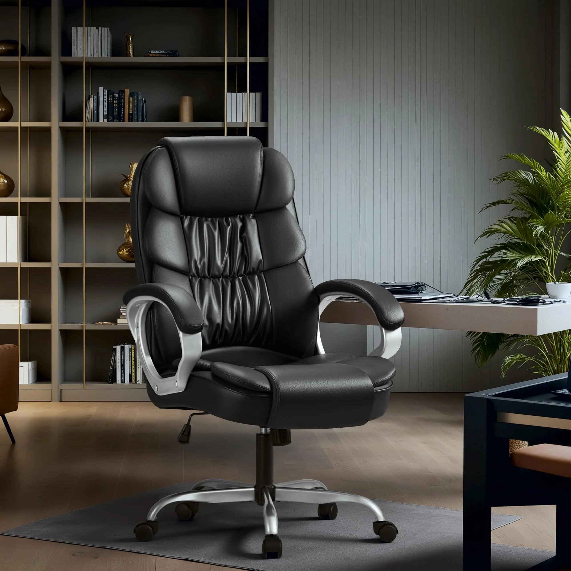 Homall High Back Ergonomic Desk Chair, PU Leather Adjustable Height Modern Executive Swivel Task Chair with Padded Armrests and Lumbar Support (Black) - Image 5