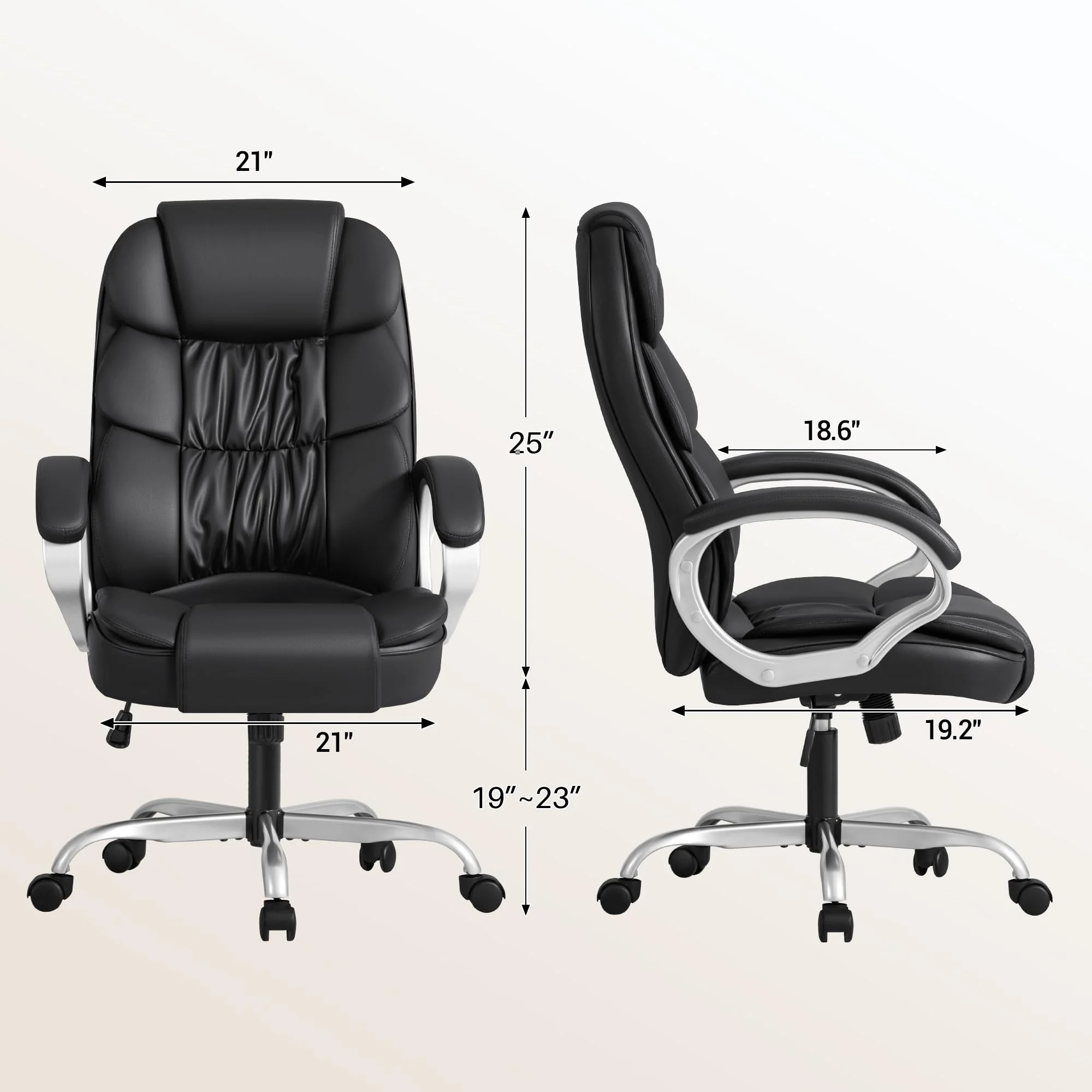 Homall High Back Ergonomic Desk Chair, PU Leather Adjustable Height Modern Executive Swivel Task Chair with Padded Armrests and Lumbar Support (Black) - Image 7
