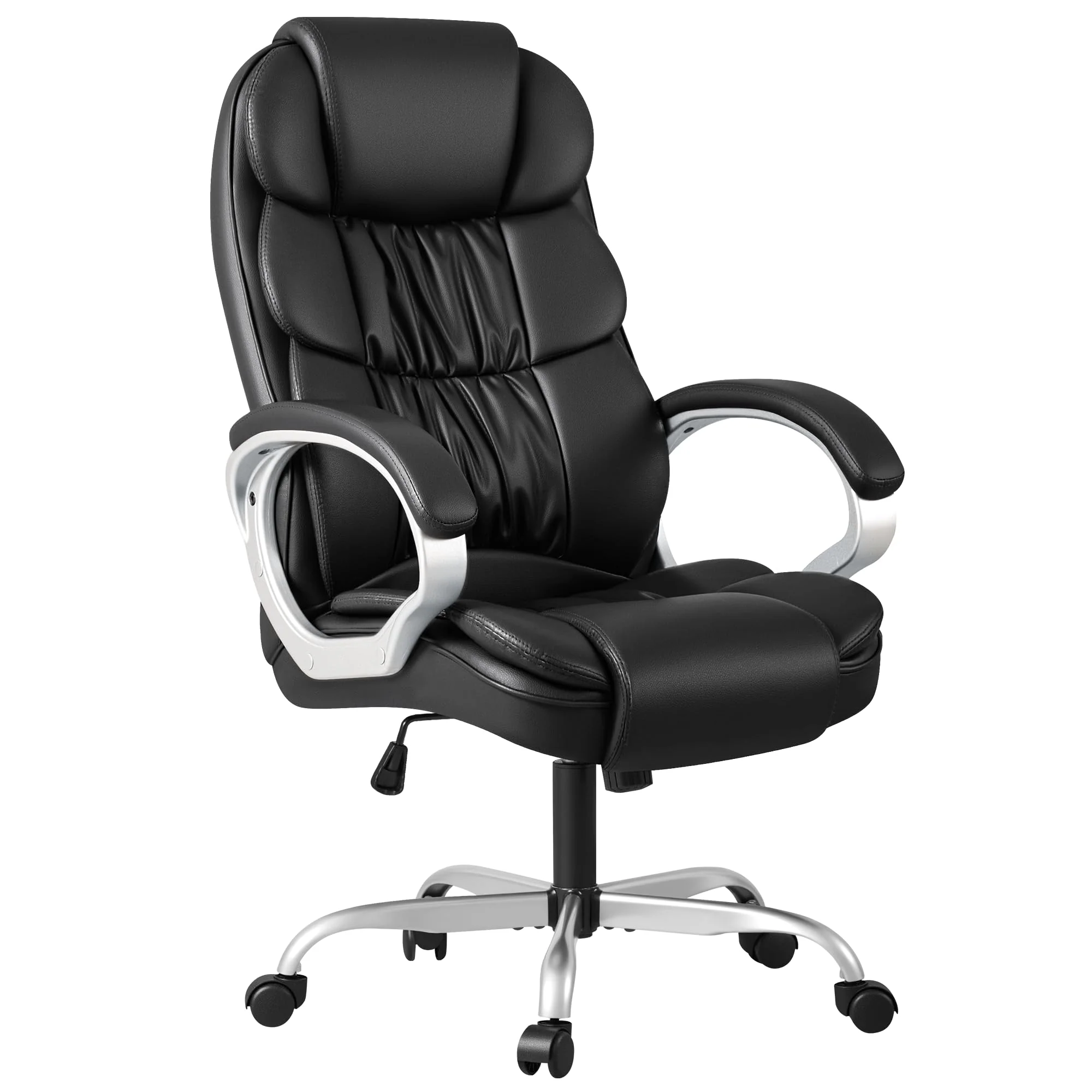 Homall High Back Ergonomic Desk Chair, PU Leather Adjustable Height Modern Executive Swivel Task Chair with Padded Armrests and Lumbar Support (Black) - Image 8