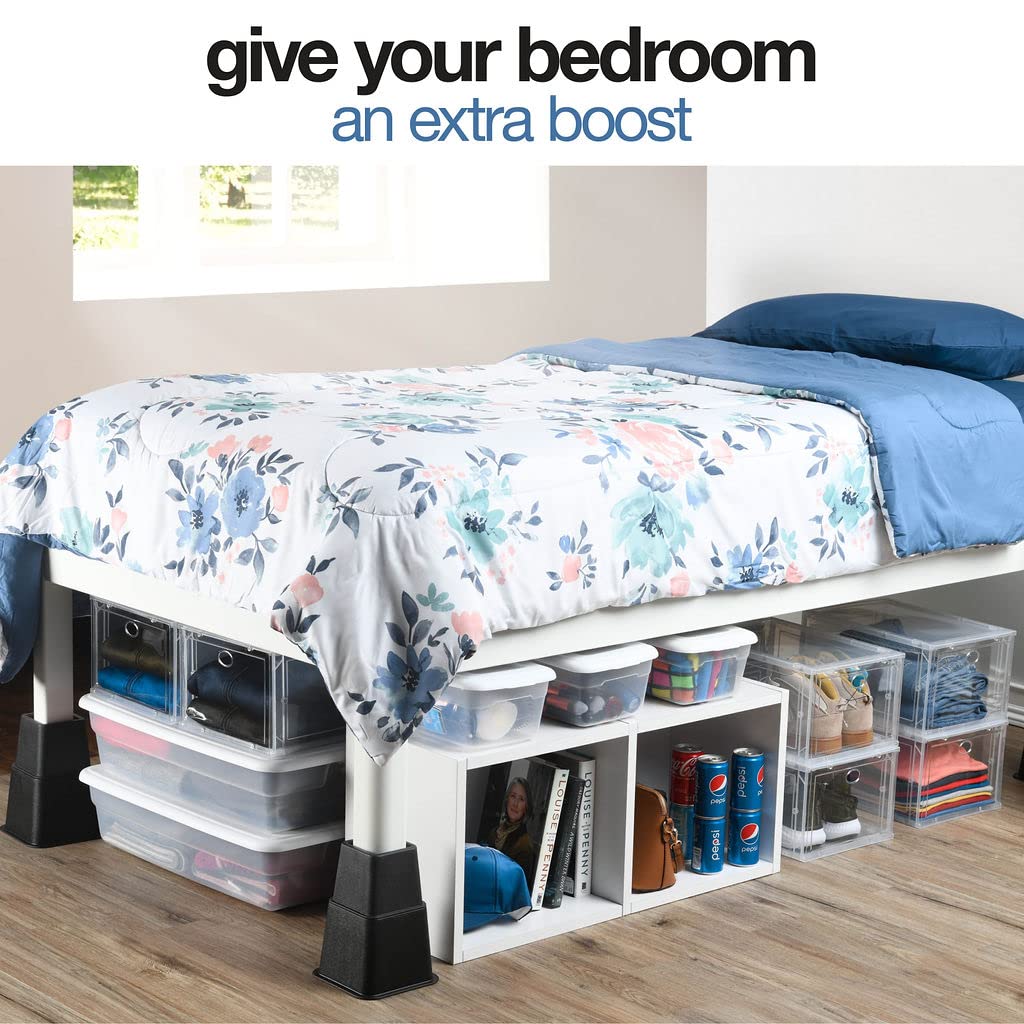 Home It Adjustable Bed Risers - Elevation in 3, 5 or 8 Inch - Heavy Duty Stackable Furniture Risers Supports 1,300 lbs - for Under-Bed Storage, College Dorms, Table and Couch, 4 Pack Bed Lifts Black - Image 6