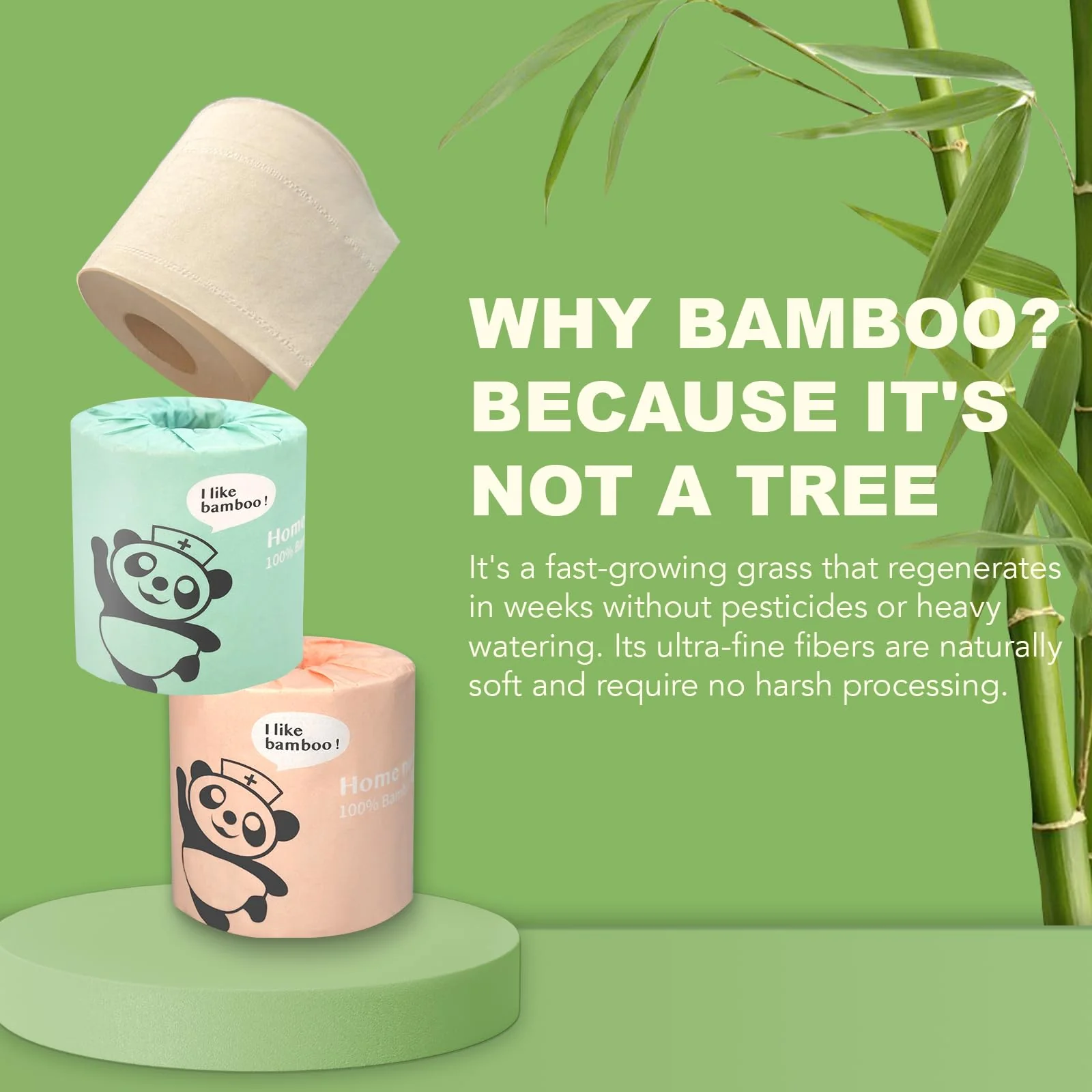 Home Nurse 4-Ply Bamboo Toilet Paper 24 Rolls, Unbleached Septic Safe Toilet Paper, No Lint Strong Absorbent, Chemical Free Eco Friendly Tree Free Bulk Toilet Paper - Image 5