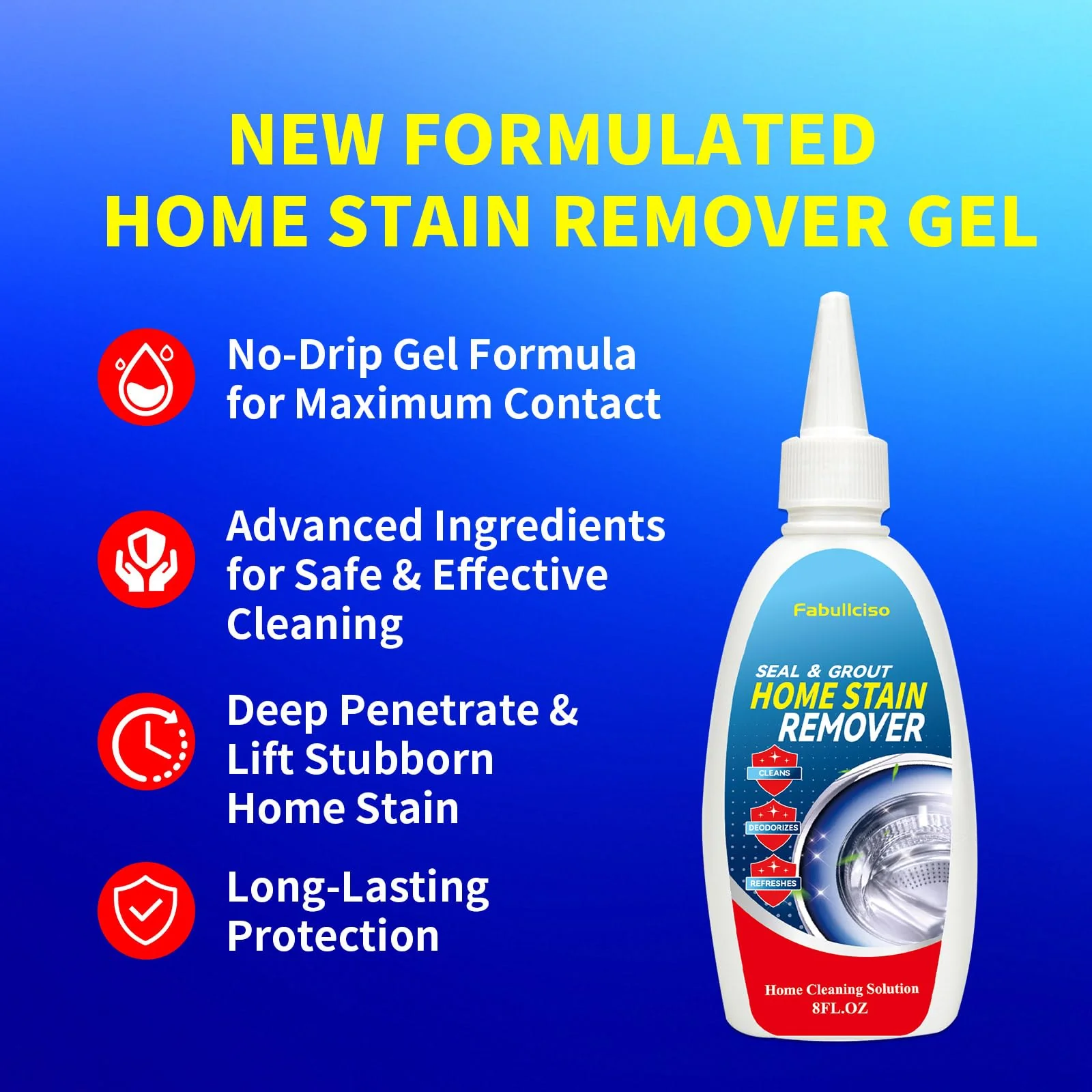 Home Stain Remover Gel – Stubborn Stain Cleaner No Harsh Scrubbing Required, Front Loader Washing Machine Seal Washing Machine Seals, Sinks & Tiles | No-Slip Formula | 8H Penetration | 16.0oz - Image 2