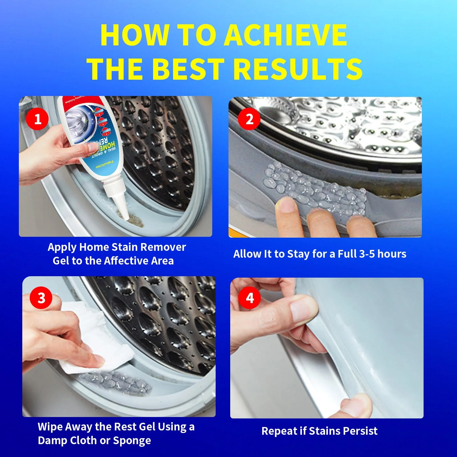 Home Stain Remover Gel – Stubborn Stain Cleaner No Harsh Scrubbing Required, Front Loader Washing Machine Seal Washing Machine Seals, Sinks & Tiles | No-Slip Formula | 8H Penetration | 16.0oz - Image 3