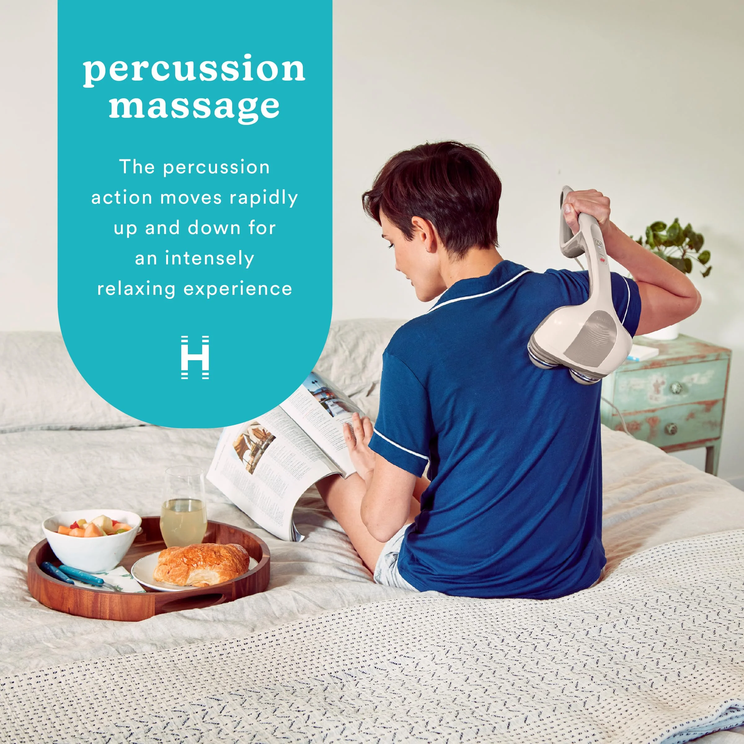 Homedics Percussion Action Massager with Heat | Adjustable Intensity, Dual Pivoting Heads | 2 Sets Interchangeable Nodes, Heated Muscle Kneading for Back, Shoulders, Feet, Legs, & Neck - Image 2