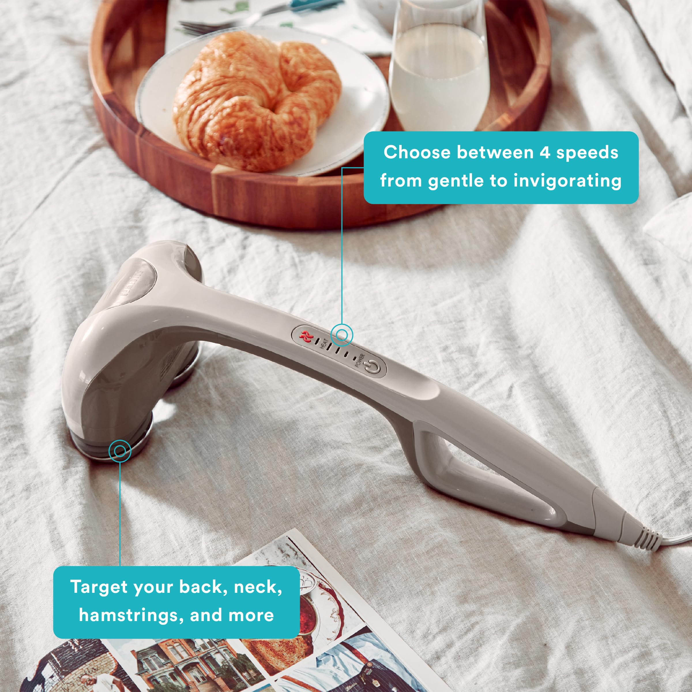 Homedics Percussion Action Massager with Heat | Adjustable Intensity, Dual Pivoting Heads | 2 Sets Interchangeable Nodes, Heated Muscle Kneading for Back, Shoulders, Feet, Legs, & Neck - Image 3