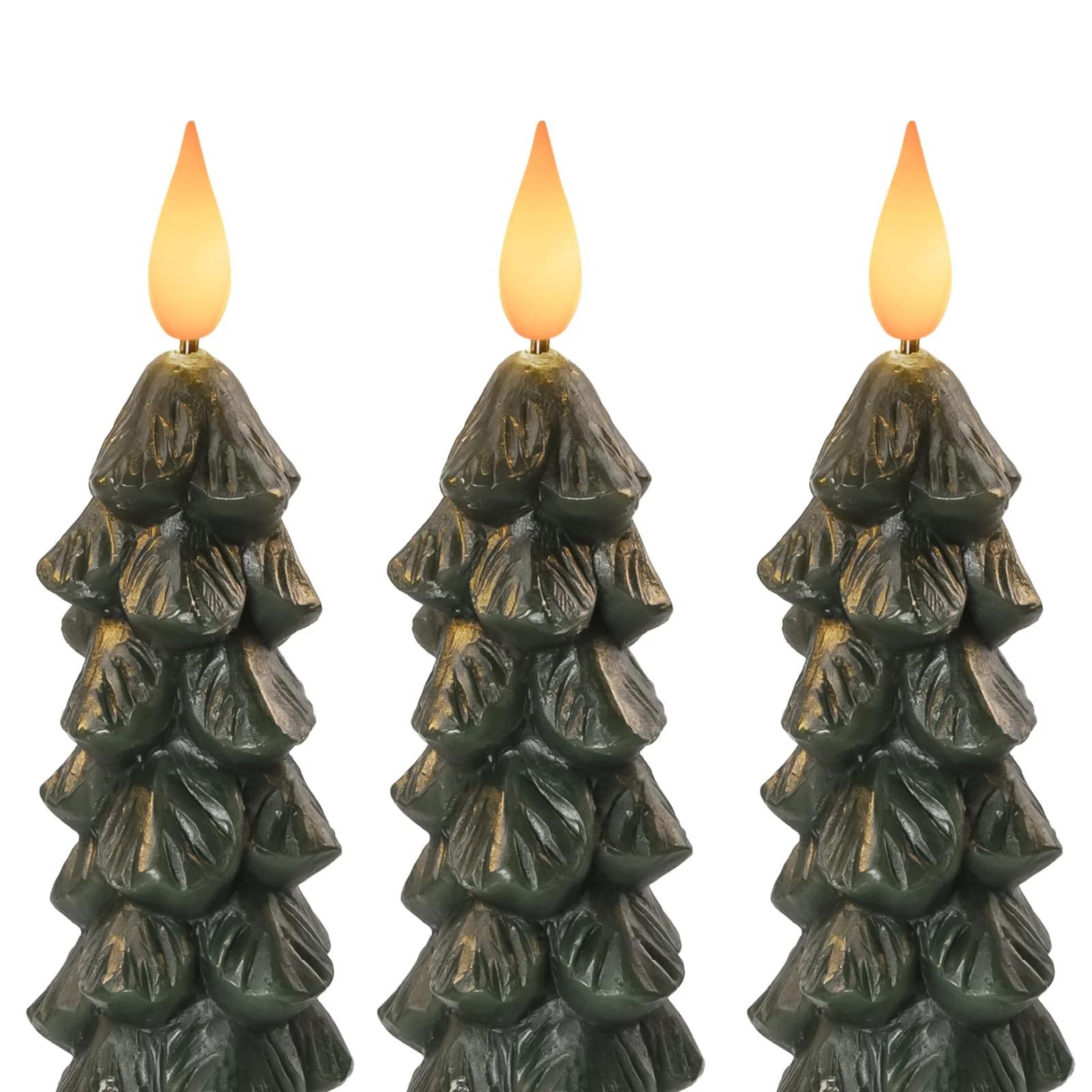 Homemory 3 PCS Flameless Taper Candles with 6-Hours Timer, 9.5 Inches Christmas Tree Candlesticks, Real Wax Battery Operated Window Candles with 3D Flickering Flame for Fireplace Christmas - Image 3