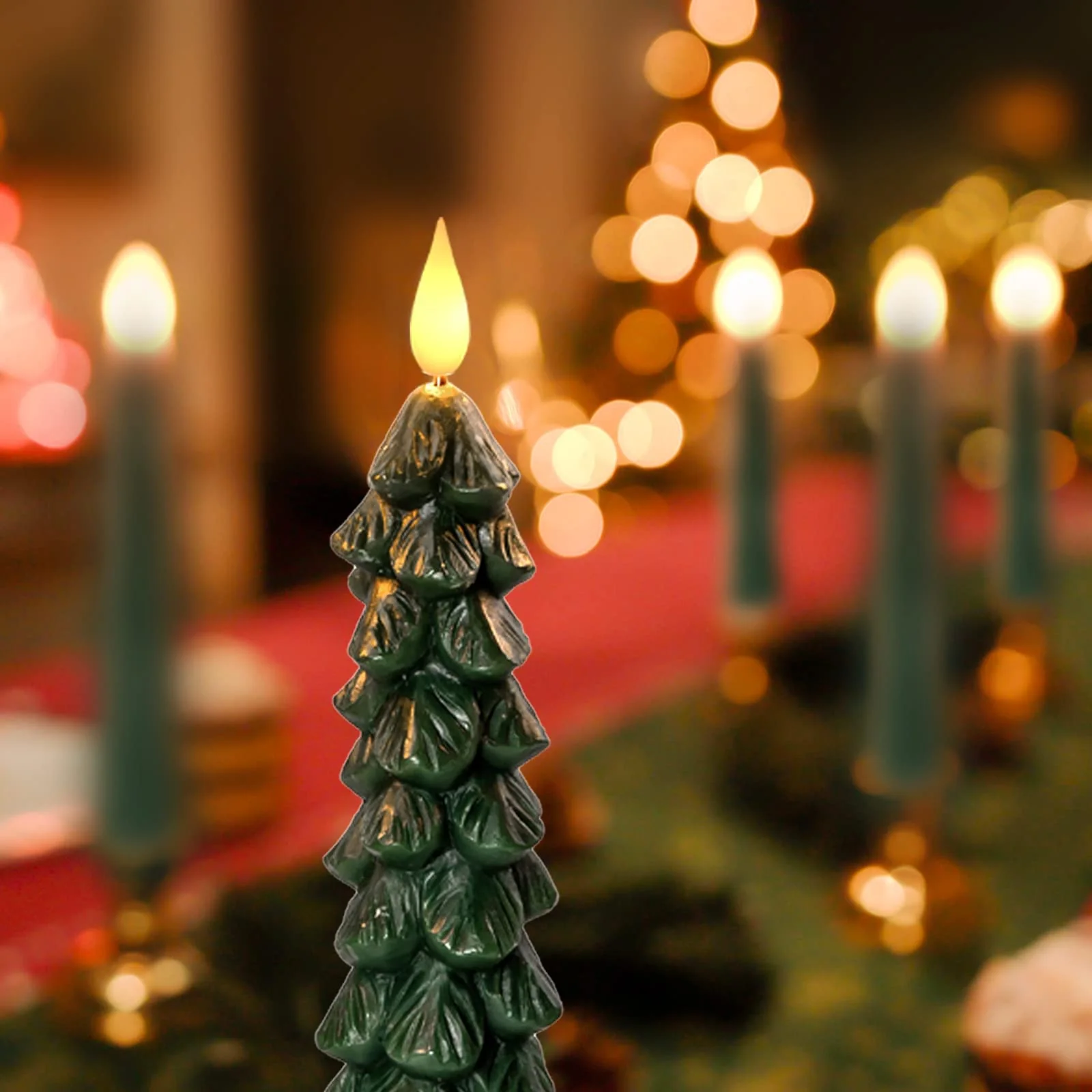 Homemory 3 PCS Flameless Taper Candles with 6-Hours Timer, 9.5 Inches Christmas Tree Candlesticks, Real Wax Battery Operated Window Candles with 3D Flickering Flame for Fireplace Christmas - Image 4