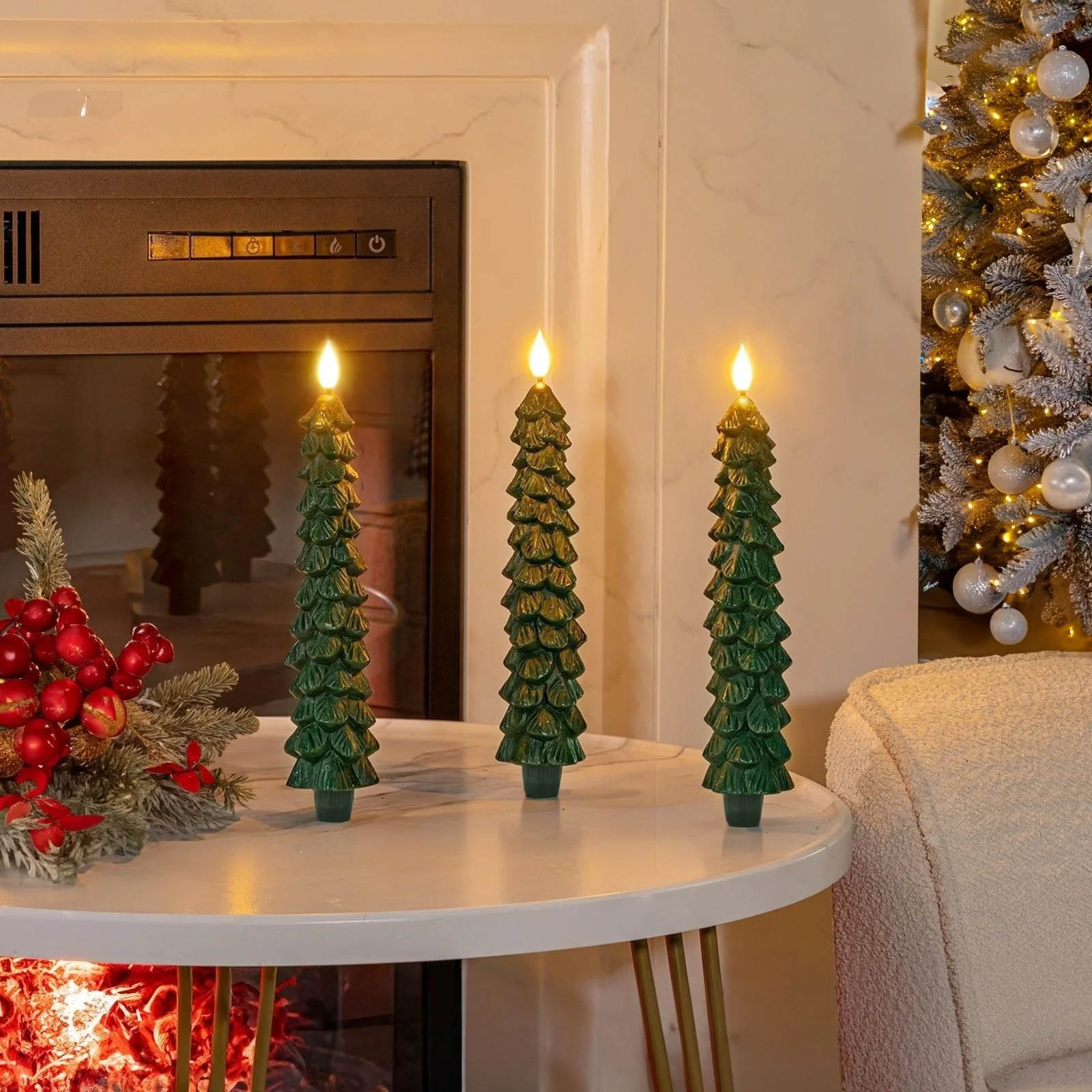 Homemory 3 PCS Flameless Taper Candles with 6-Hours Timer, 9.5 Inches Christmas Tree Candlesticks, Real Wax Battery Operated Window Candles with 3D Flickering Flame for Fireplace Christmas - Image 8