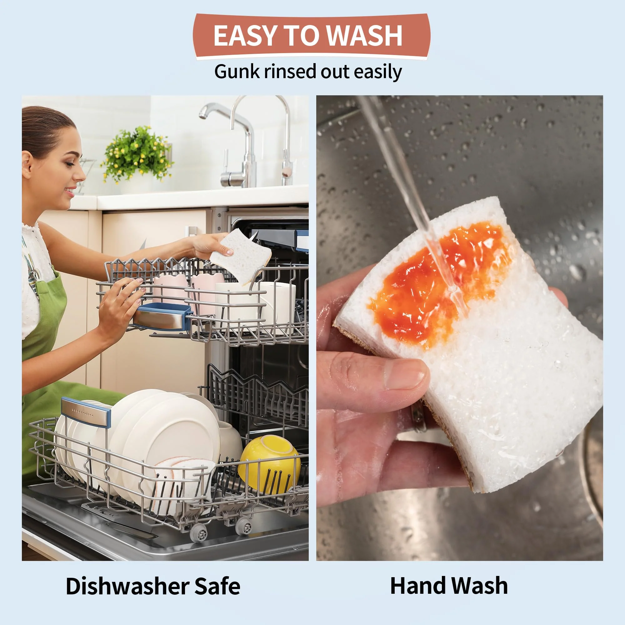 HOMERHYME Natural Dish Sponge 48 Pack, Non-Scratch Scrub Sponge, Eco Multipurpose Kitchen Sisal Fiber Cellulose Sponge, Odor-Less Dual-Sided for Dish Washing & Household Cleaning - Image 3
