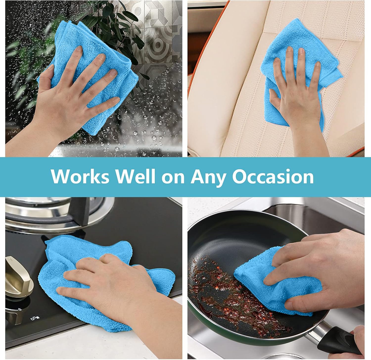 HOMEXCEL Blue Microfiber Cleaning Cloth 100 Pack, Microfiber Towel for Cars, Lint Free, Scratch-Free, Highly Absorbent, and Cleaning Rags for House, Window and Glass, Cars, TV Screen 11.5 X11.5 inch - Image 4