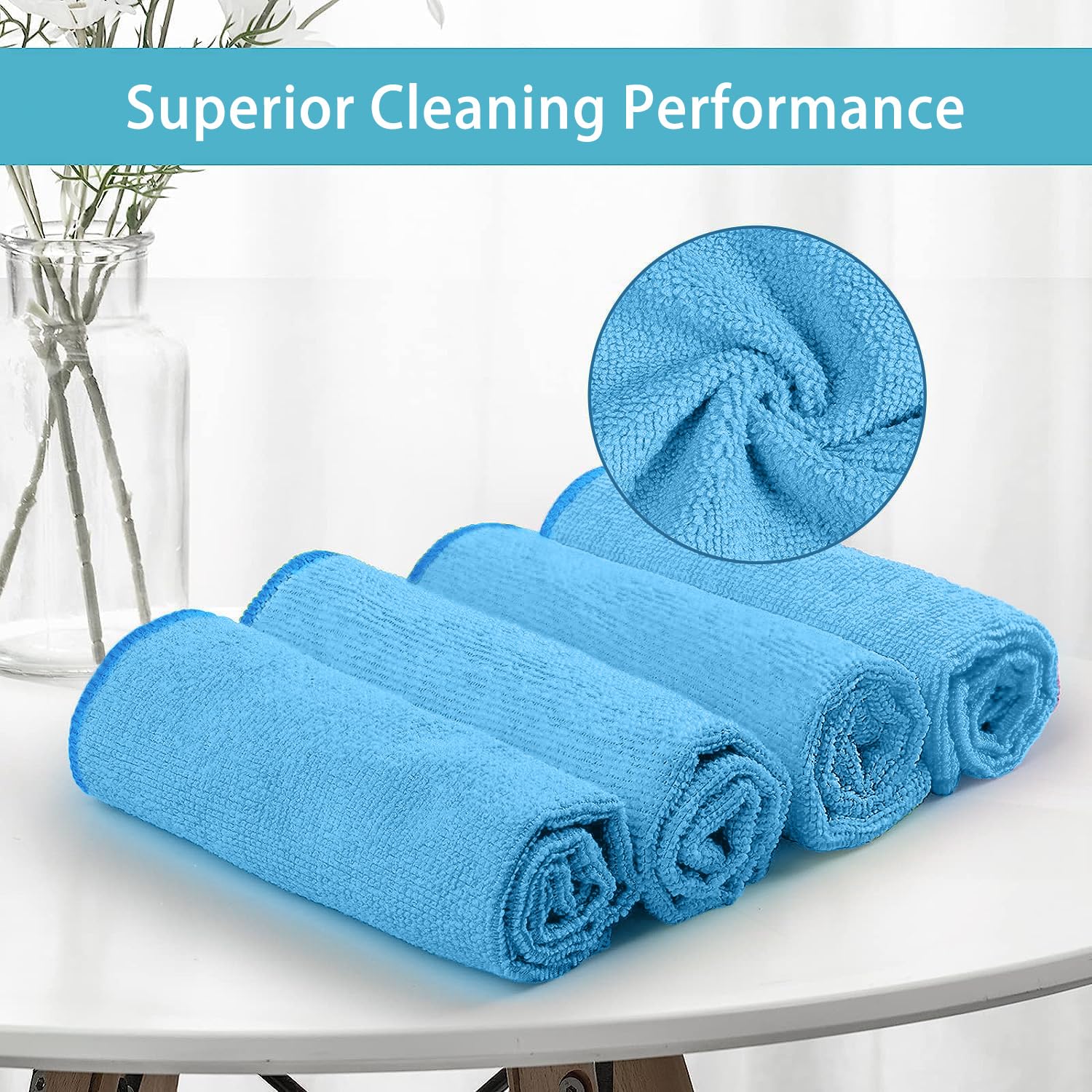 HOMEXCEL Blue Microfiber Cleaning Cloth 100 Pack, Microfiber Towel for Cars, Lint Free, Scratch-Free, Highly Absorbent, and Cleaning Rags for House, Window and Glass, Cars, TV Screen 11.5 X11.5 inch - Image 7