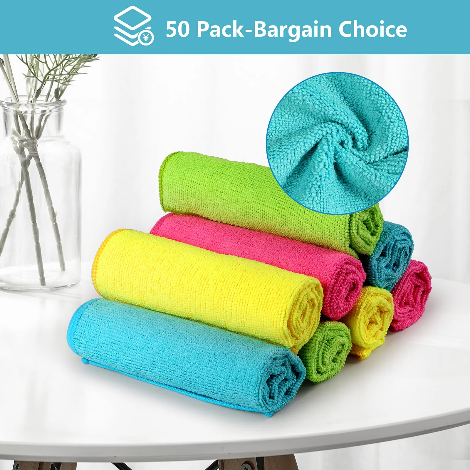 HOMEXCEL Microfiber Cleaning Cloth, 50 Pack Cleaning Rags, Cleaning Towels with 4 Color Assorted, 11.5"X11.5"(Green/Blue/Yellow/Pink) - Image 3
