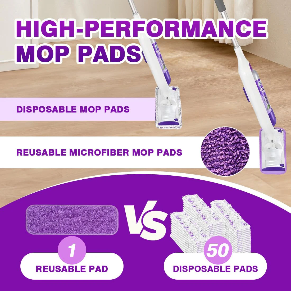 HOMEXCEL Reusable Microfiber Mop Pads for Swiffer PowerMop 8 Pack, Power Mop Pads Refills for 13 ''-15 '' Spray Mop, Machine Washable Pad Replacement for Multi-Surface Floor Cleaning - Image 5