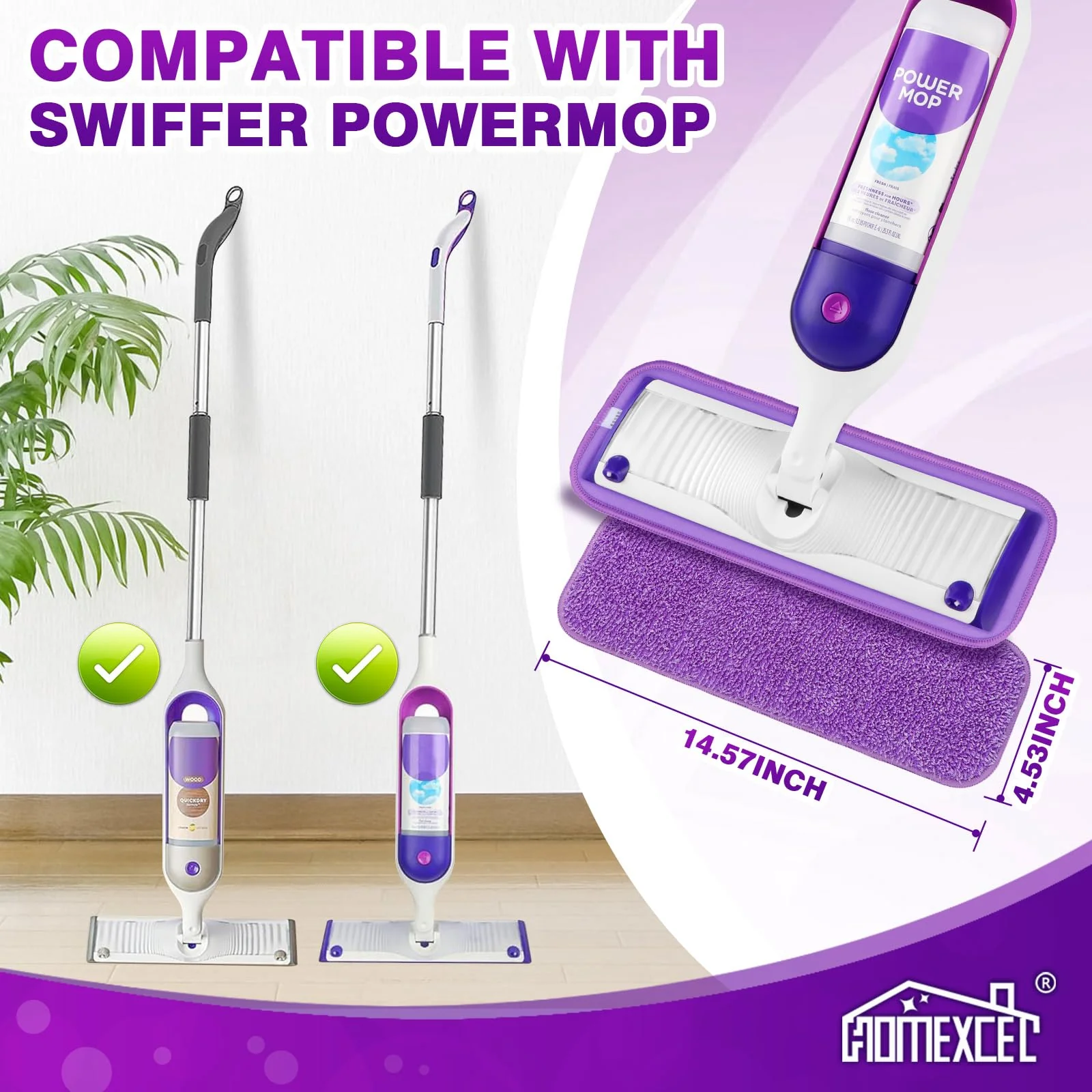 HOMEXCEL Reusable Microfiber Mop Pads for Swiffer PowerMop 8 Pack, Power Mop Pads Refills for 13 ''-15 '' Spray Mop, Machine Washable Pad Replacement for Multi-Surface Floor Cleaning - Image 8