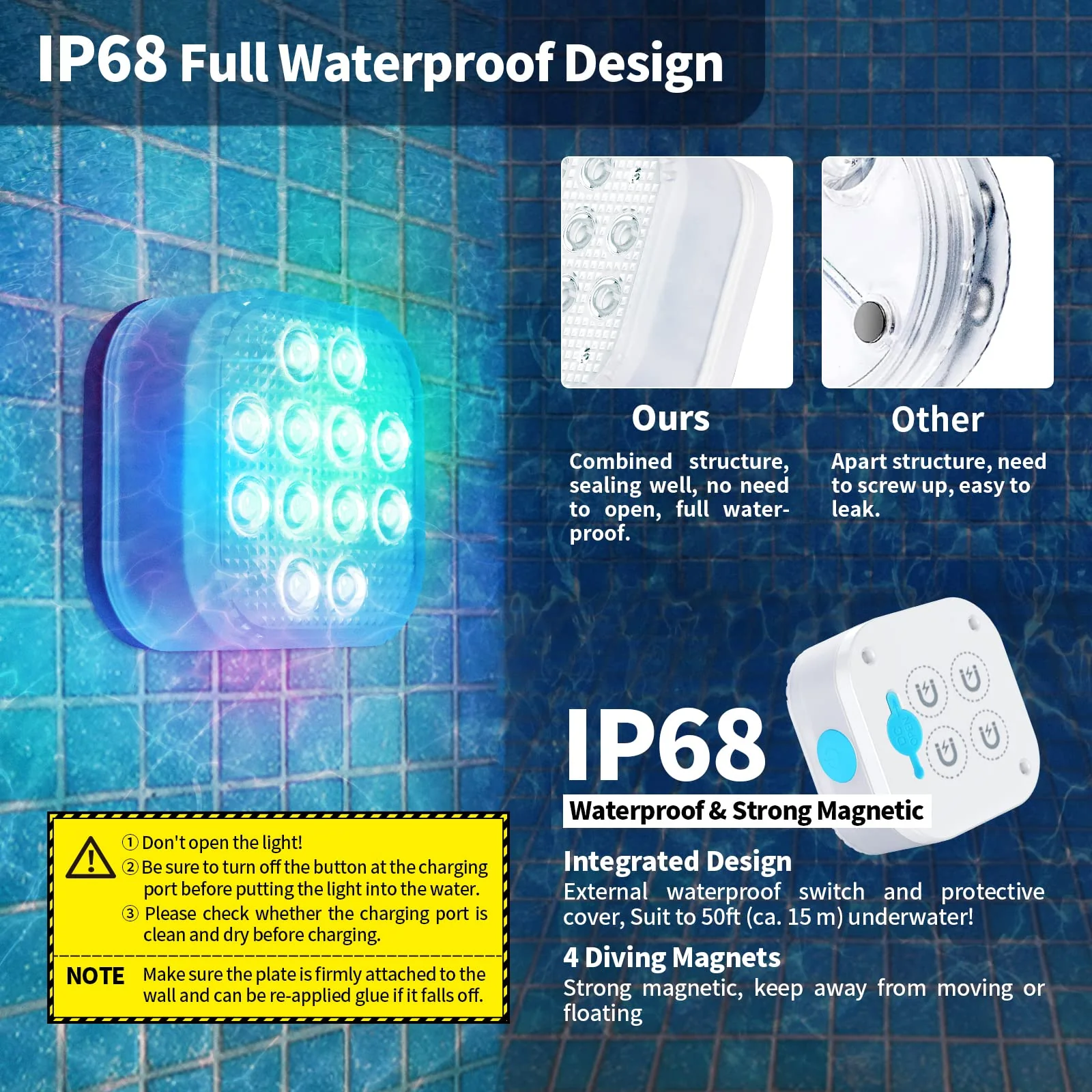 Homly Rechargeable Submersible Pool Lights with Remote, Waterproof Underwater Charging Battery Operated Controlled 16 Color Changing LED with Magnet Floating Lights Pool Pond Decoration 4 Pack - Image 3