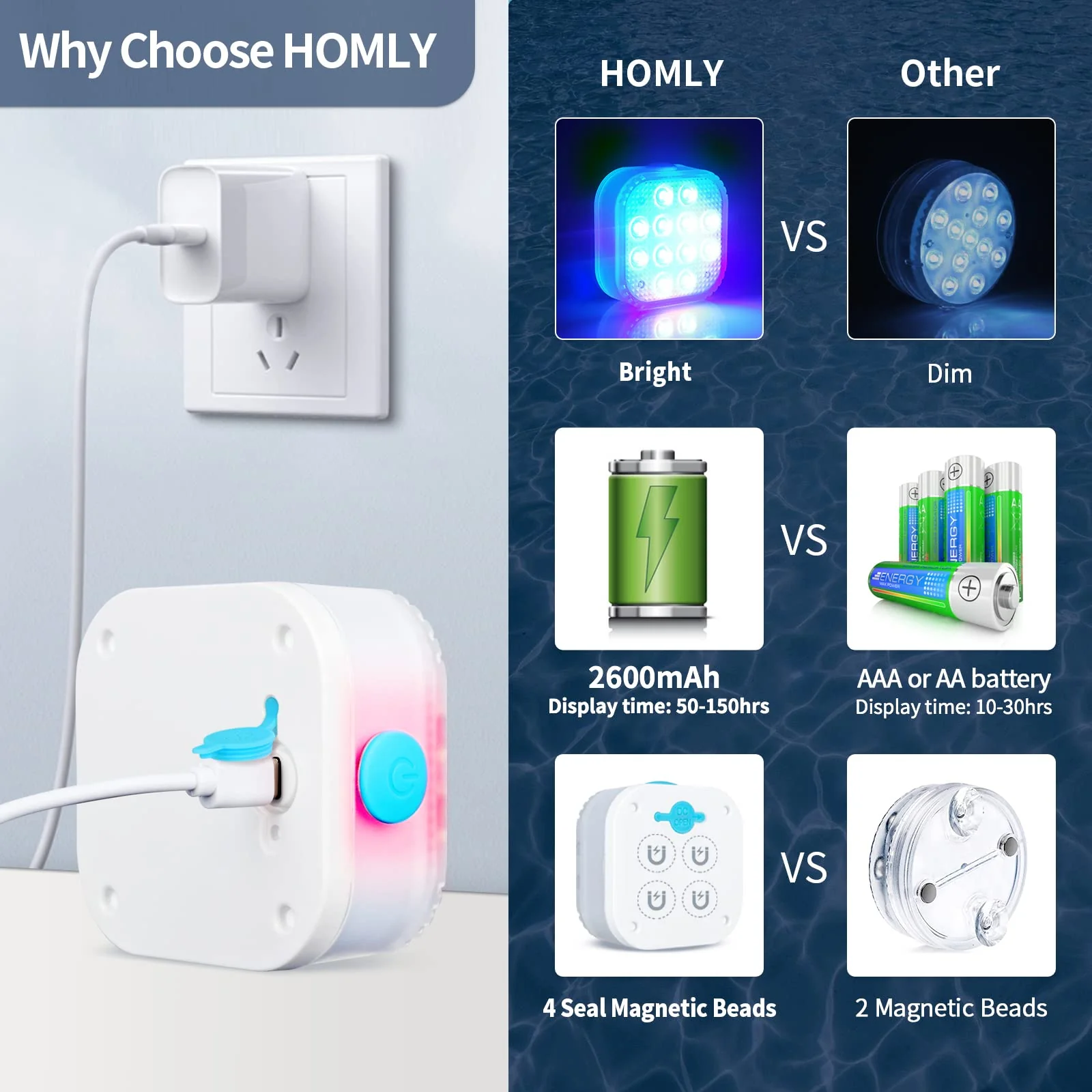 Homly Rechargeable Submersible Pool Lights with Remote, Waterproof Underwater Charging Battery Operated Controlled 16 Color Changing LED with Magnet Floating Lights Pool Pond Decoration 4 Pack - Image 4