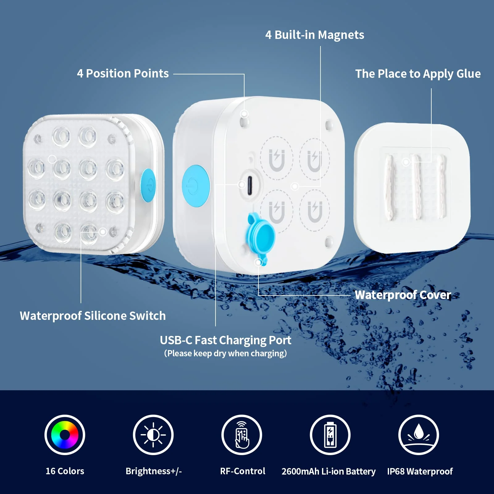 Homly Rechargeable Submersible Pool Lights with Remote, Waterproof Underwater Charging Battery Operated Controlled 16 Color Changing LED with Magnet Floating Lights Pool Pond Decoration 4 Pack - Image 5