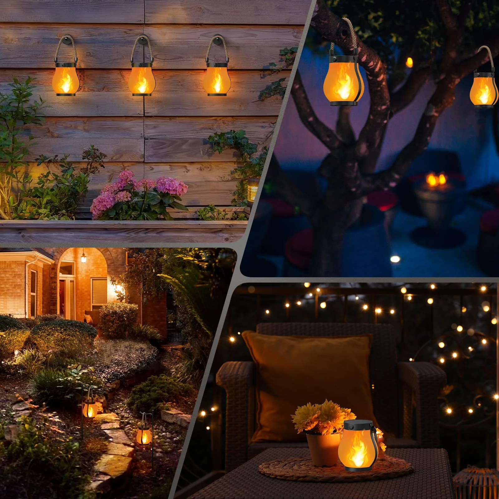 Hompavo Gen2 Solar Lanterns Outdoor Waterproof with Realistic Flickering Flame, Dual Charging (USB/Solar) & 2 Modes - Decorative Hanging/Table Lights for Yard Patio Garden Halloween Christmas Decor, 2 - Image 2