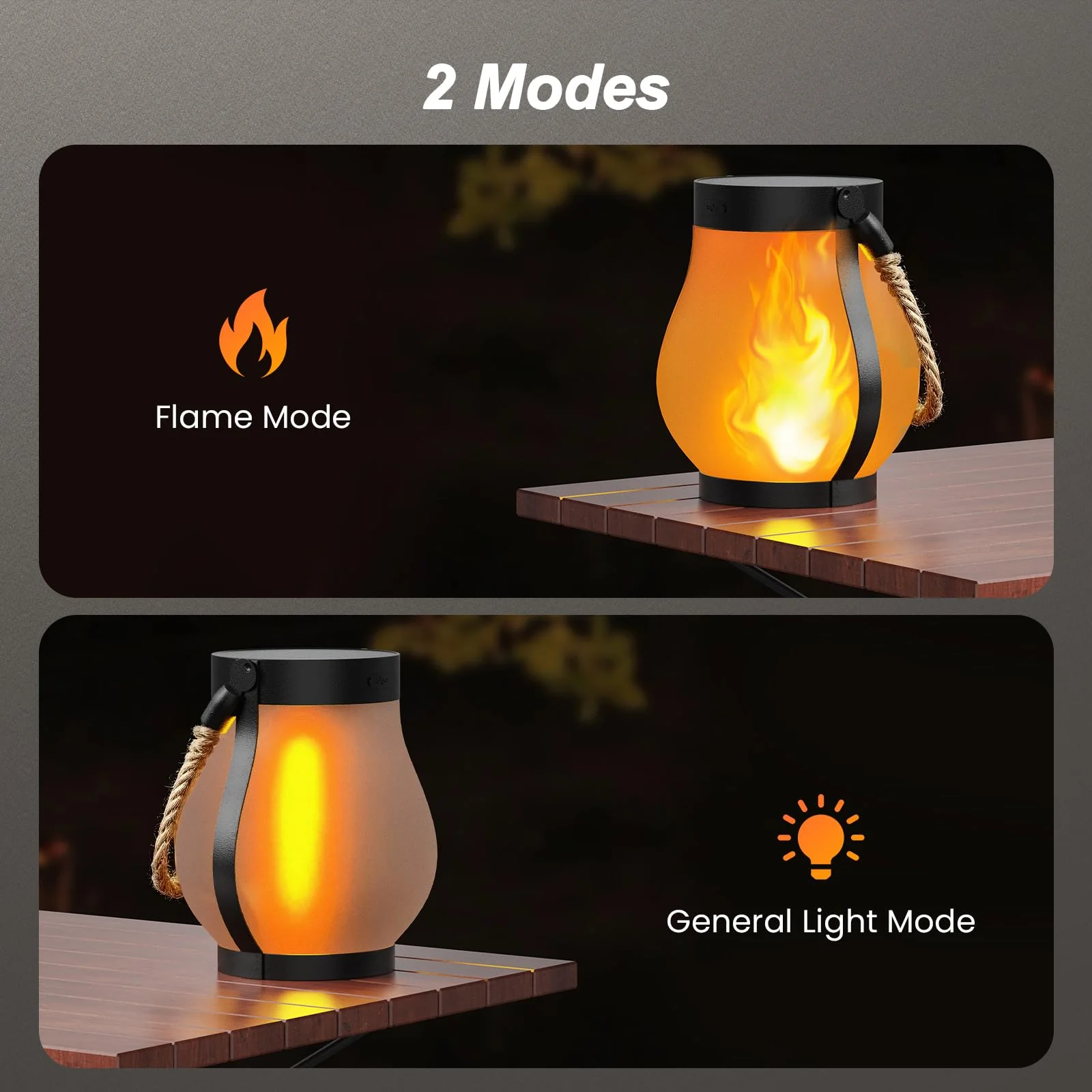 Hompavo Gen2 Solar Lanterns Outdoor Waterproof with Realistic Flickering Flame, Dual Charging (USB/Solar) & 2 Modes - Decorative Hanging/Table Lights for Yard Patio Garden Halloween Christmas Decor, 2 - Image 4