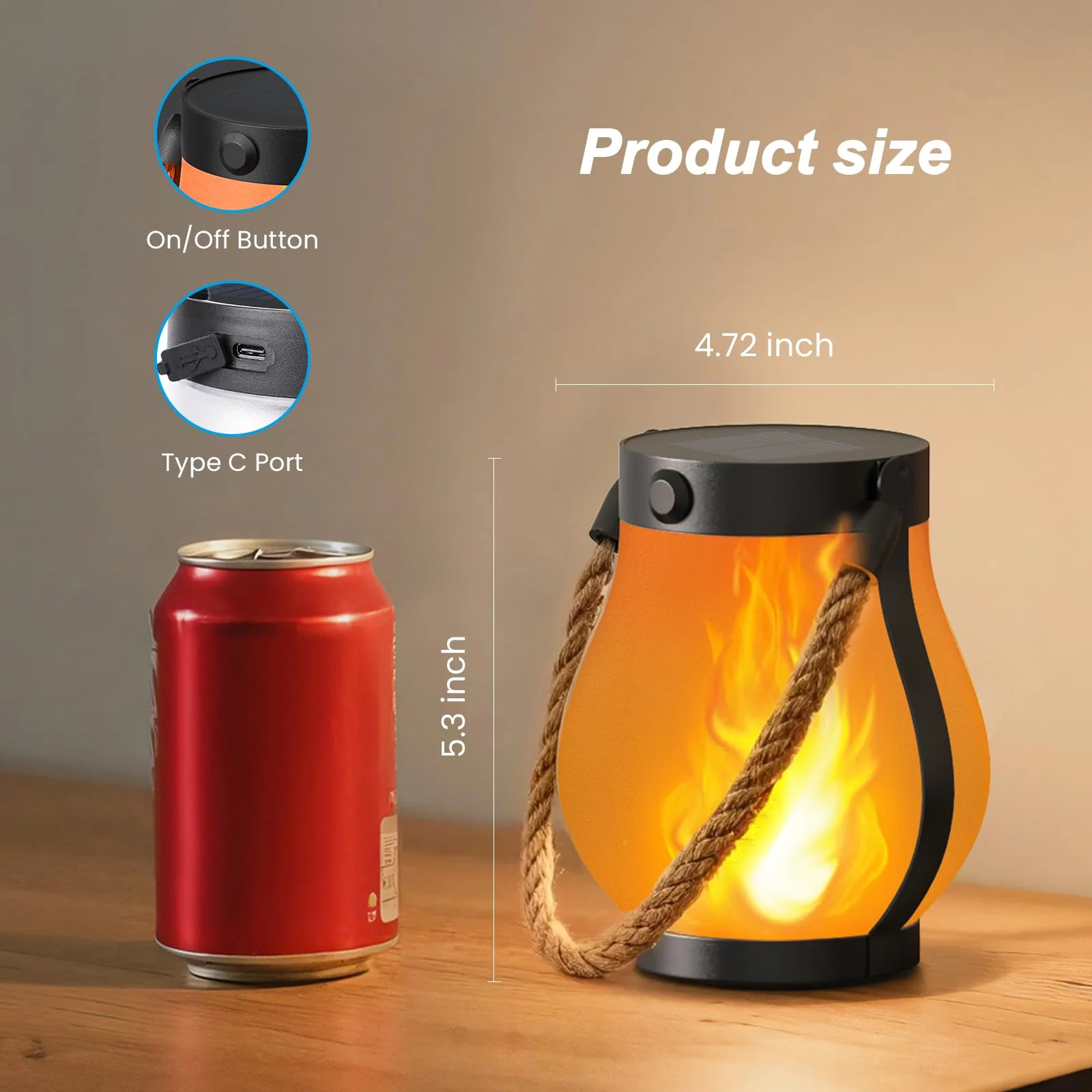Hompavo Gen2 Solar Lanterns Outdoor Waterproof with Realistic Flickering Flame, Dual Charging (USB/Solar) & 2 Modes - Decorative Hanging/Table Lights for Yard Patio Garden Halloween Christmas Decor, 2 - Image 5