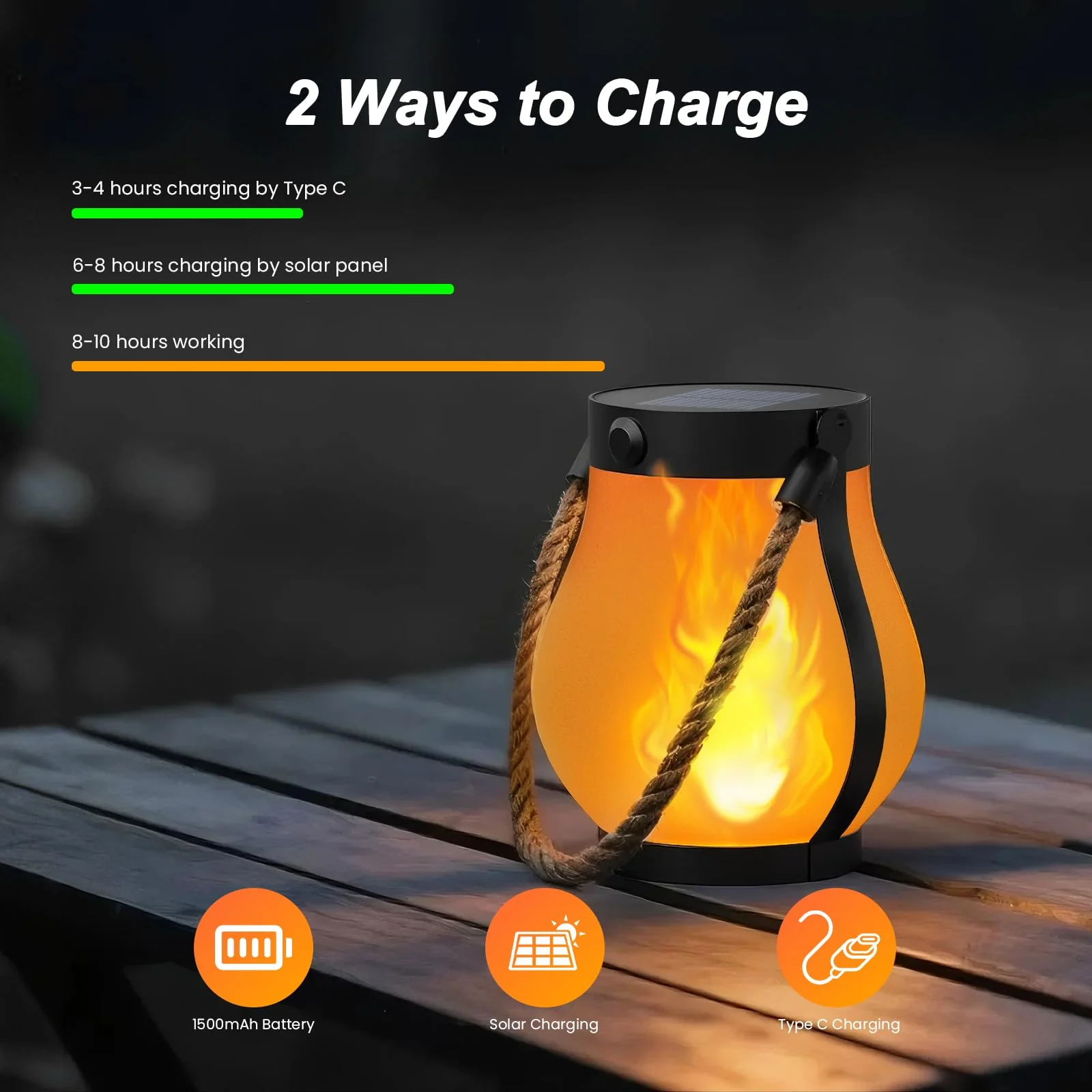 Hompavo Gen2 Solar Lanterns Outdoor Waterproof with Realistic Flickering Flame, Dual Charging (USB/Solar) & 2 Modes - Decorative Hanging/Table Lights for Yard Patio Garden Halloween Christmas Decor, 2 - Image 6