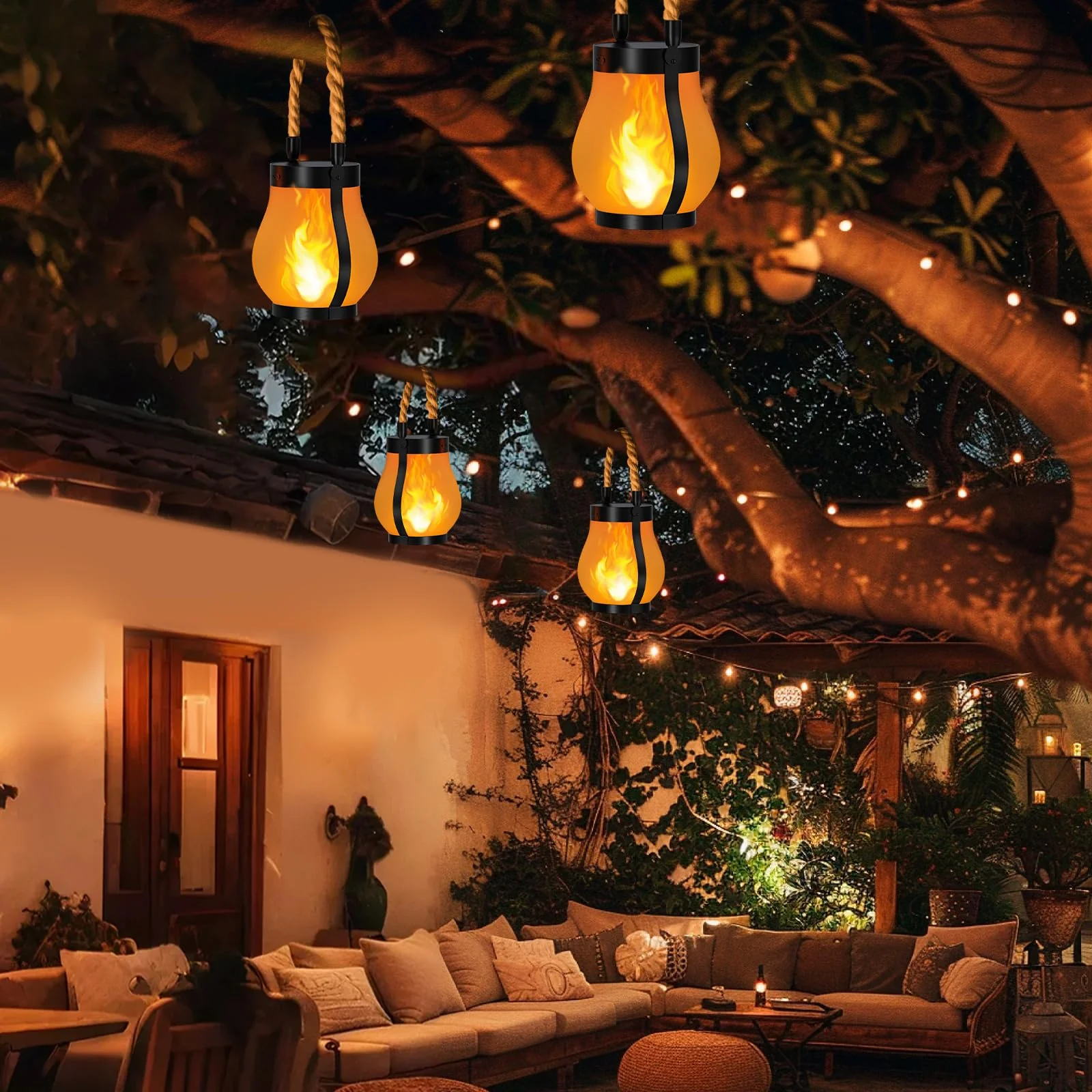 Hompavo Gen2 Solar Lanterns Outdoor Waterproof with Realistic Flickering Flame, Dual Charging (USB/Solar) & 2 Modes - Decorative Hanging/Table Lights for Yard Patio Garden Halloween Christmas Decor, 2 - Image 7