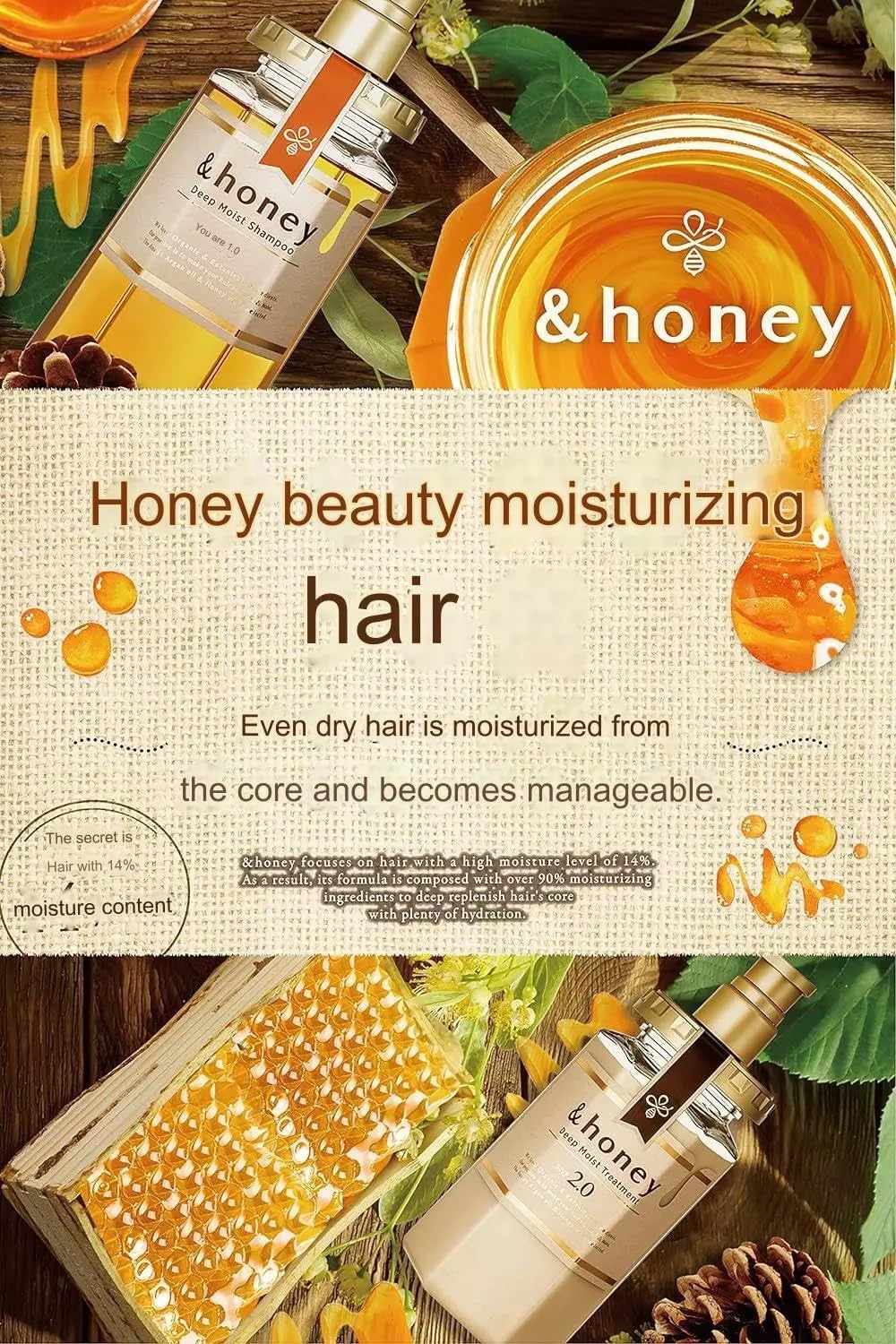 &honey Deep Moist 3 items Set (Shampoo step 1.0 440ml ,Treatment step 2.0 440ml ,Hair Oil step 3.0 100ml) for Frizzy, Dry, Curly Hair. Product of Japan. - Image 6